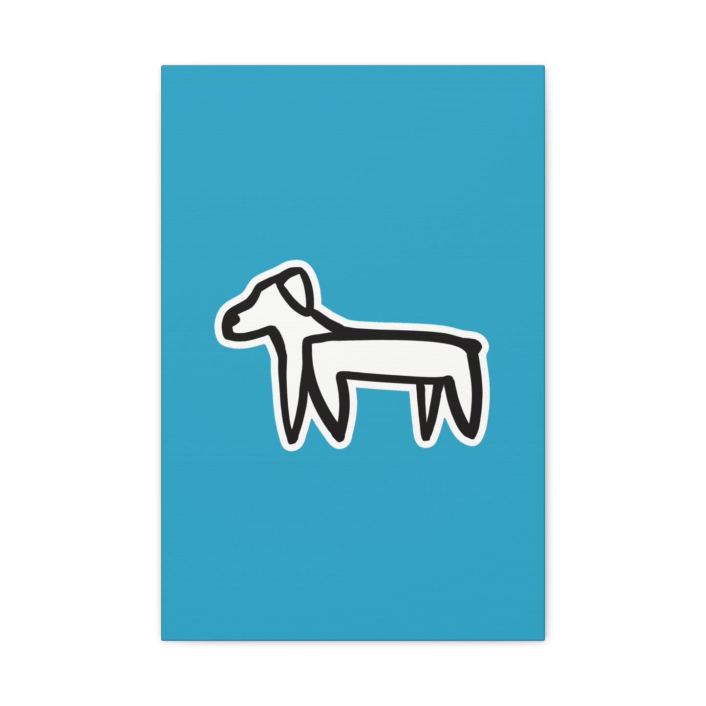Dog Canvas Print on Turquoise (Sticker Style Black Dog) - Dog Drawing Wall Art