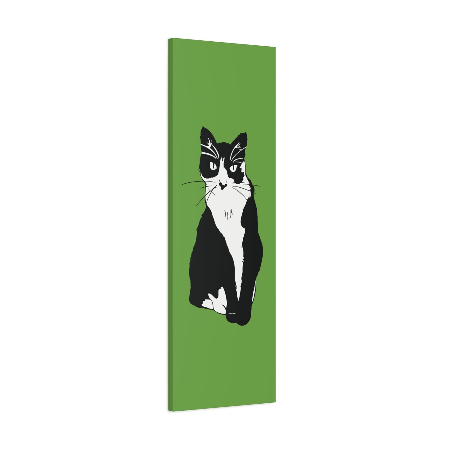 Cat Canvas on Green (B&W Style Cat) - Cat Drawing Art