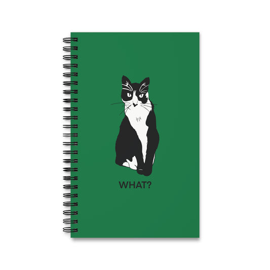 Cattitude Notebook in Dark Green (B&W Style Cat) - Cat Spiral Notebook