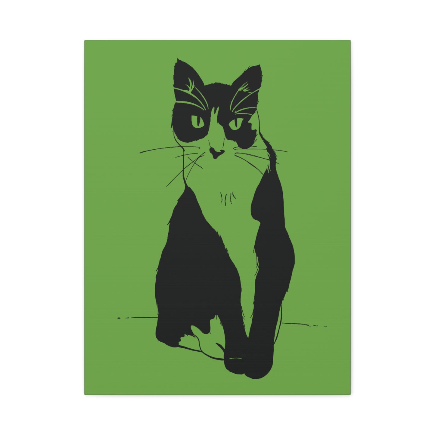 Cat Canvas Print on Green (Transparent Style Cat) - Cat Drawing Art