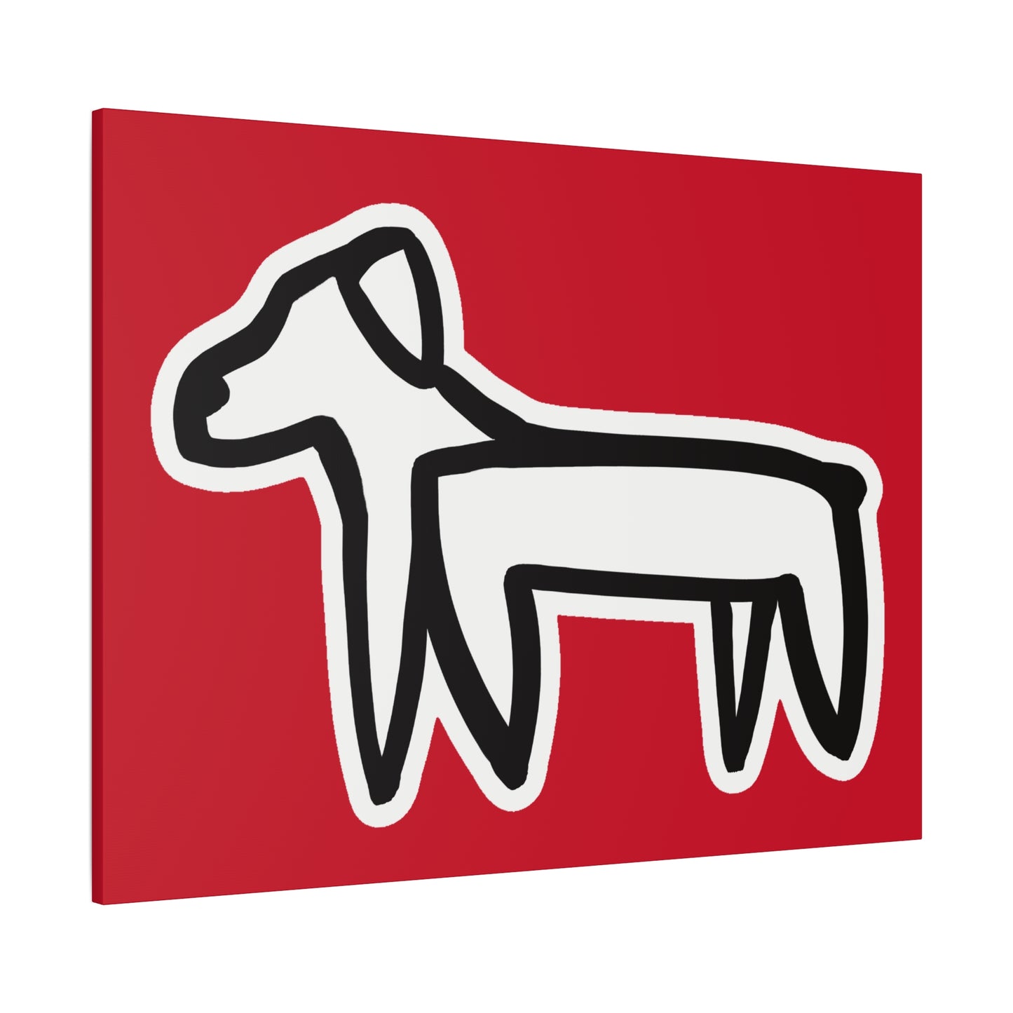 Dog Canvas Print on Red (Sticker Style White Dog) - Dog Art Print