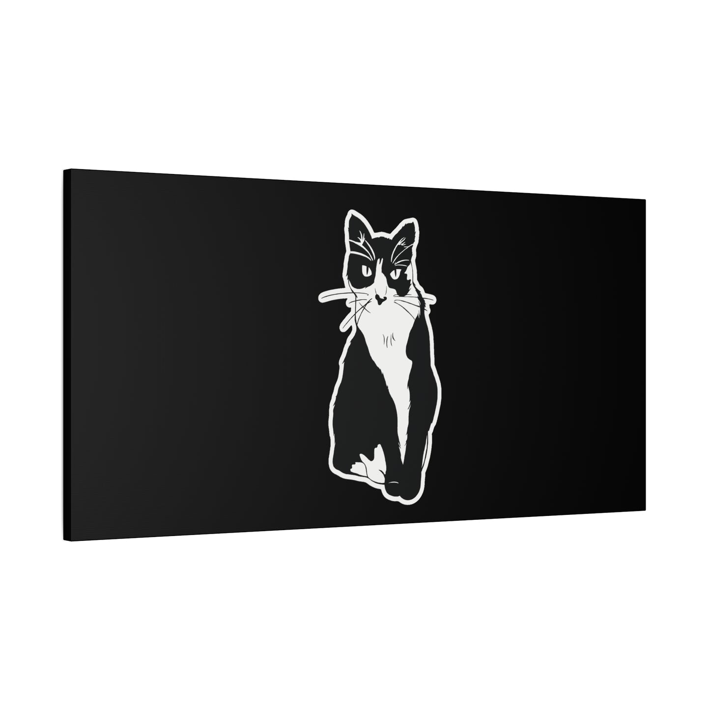 Cat Canvas Print on Black (Sticker Style Cat) - Cat Drawing Art