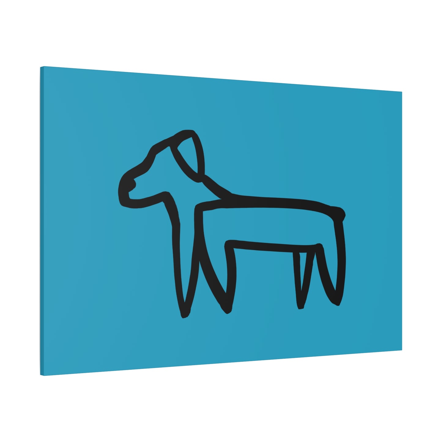 Dog Canvas Print on Turquoise (Transparent Style Black Dog) - Dog Drawing Canvas