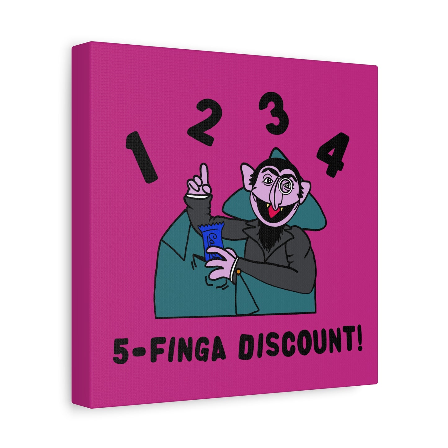 Five Finger Discount Canvas Print Pink - Sesame Street The Count Parody Art Print