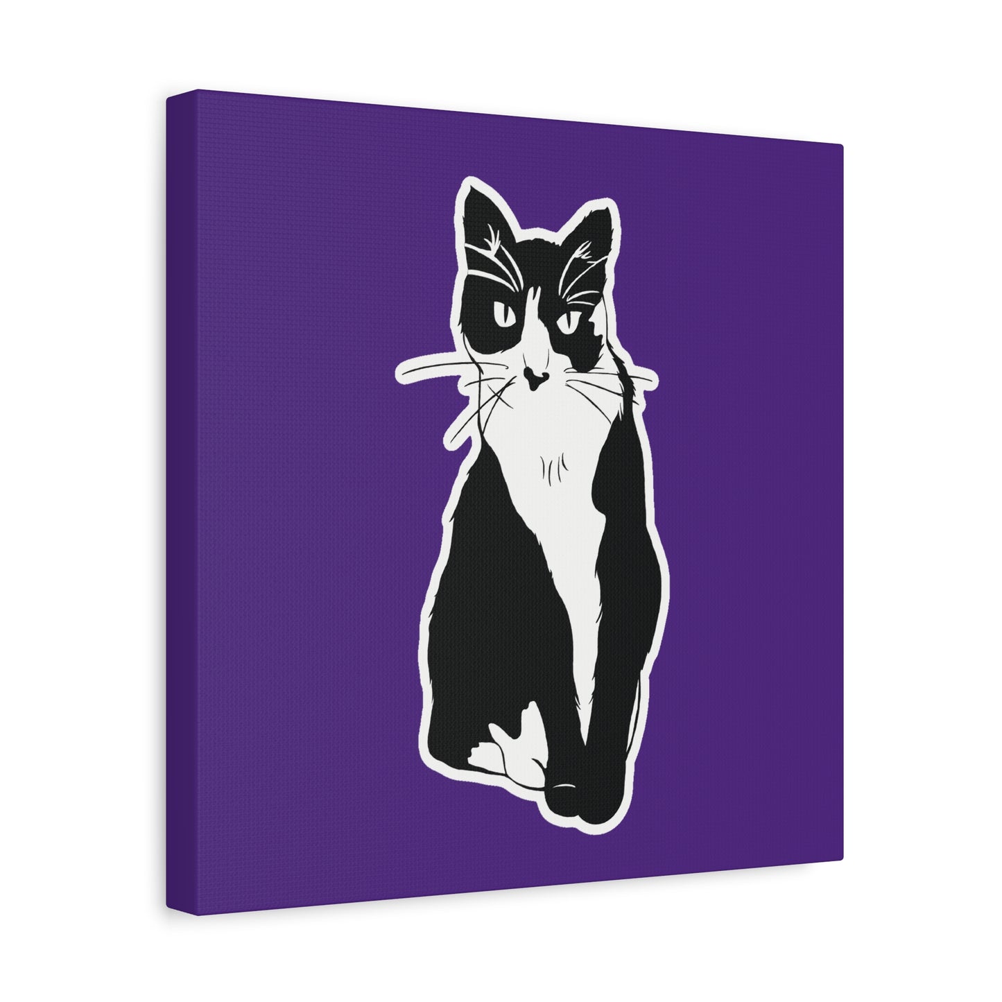 Cat Canvas Print on Purple (Sticker Style Cat) - Cat Drawing Art