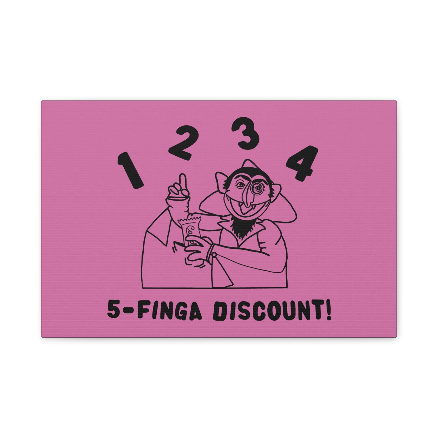 Five Finger Discount Outline Canvas Print Light Pink - Sesame Street The Count Parody Art Print