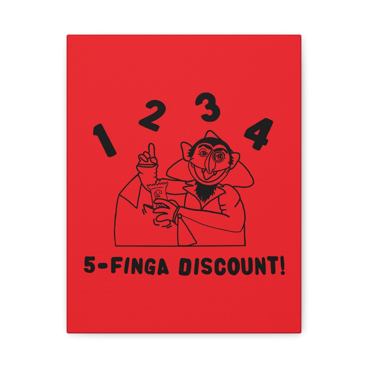 Five Finger Discount Outline Canvas Print Red - Sesame Street The Count Parody Art Print