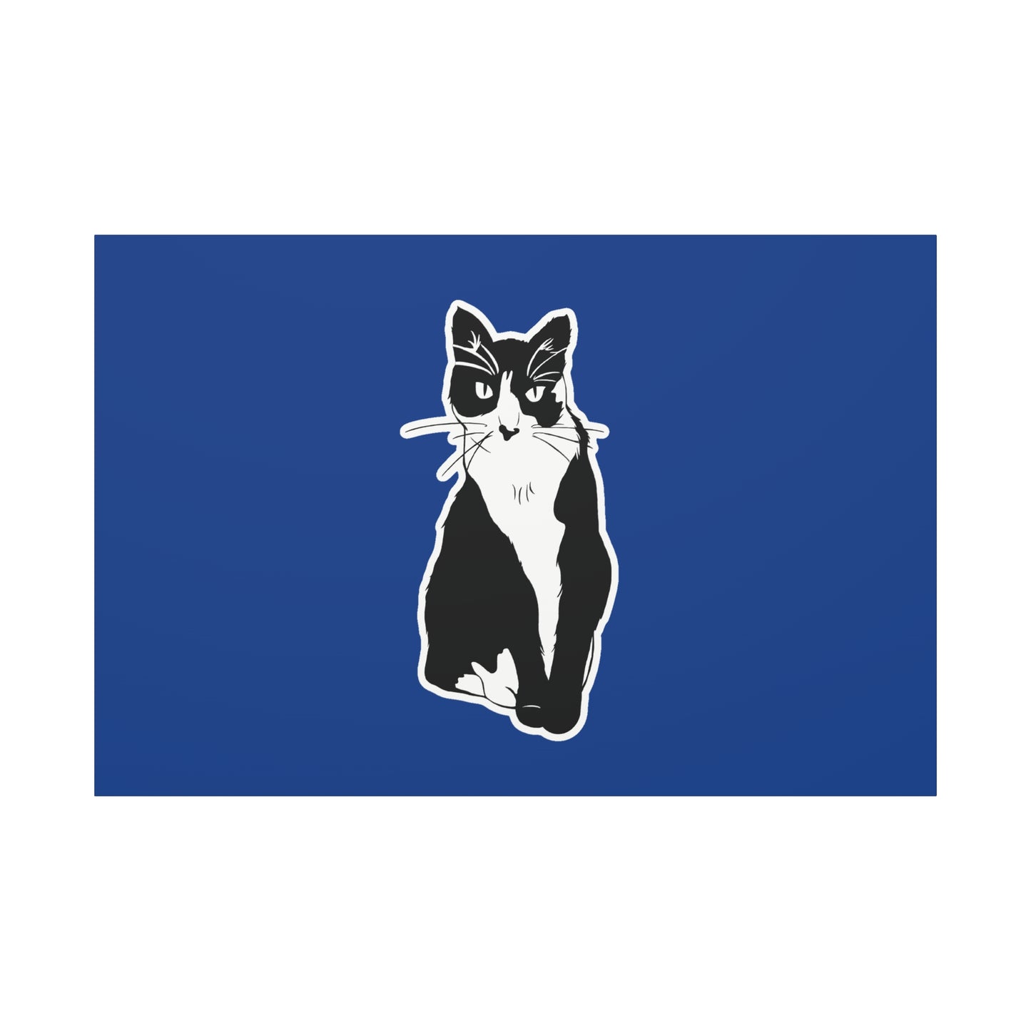 Cat Canvas Print on Dark Blue (Sticker Style Cat) - Cat Drawing Art
