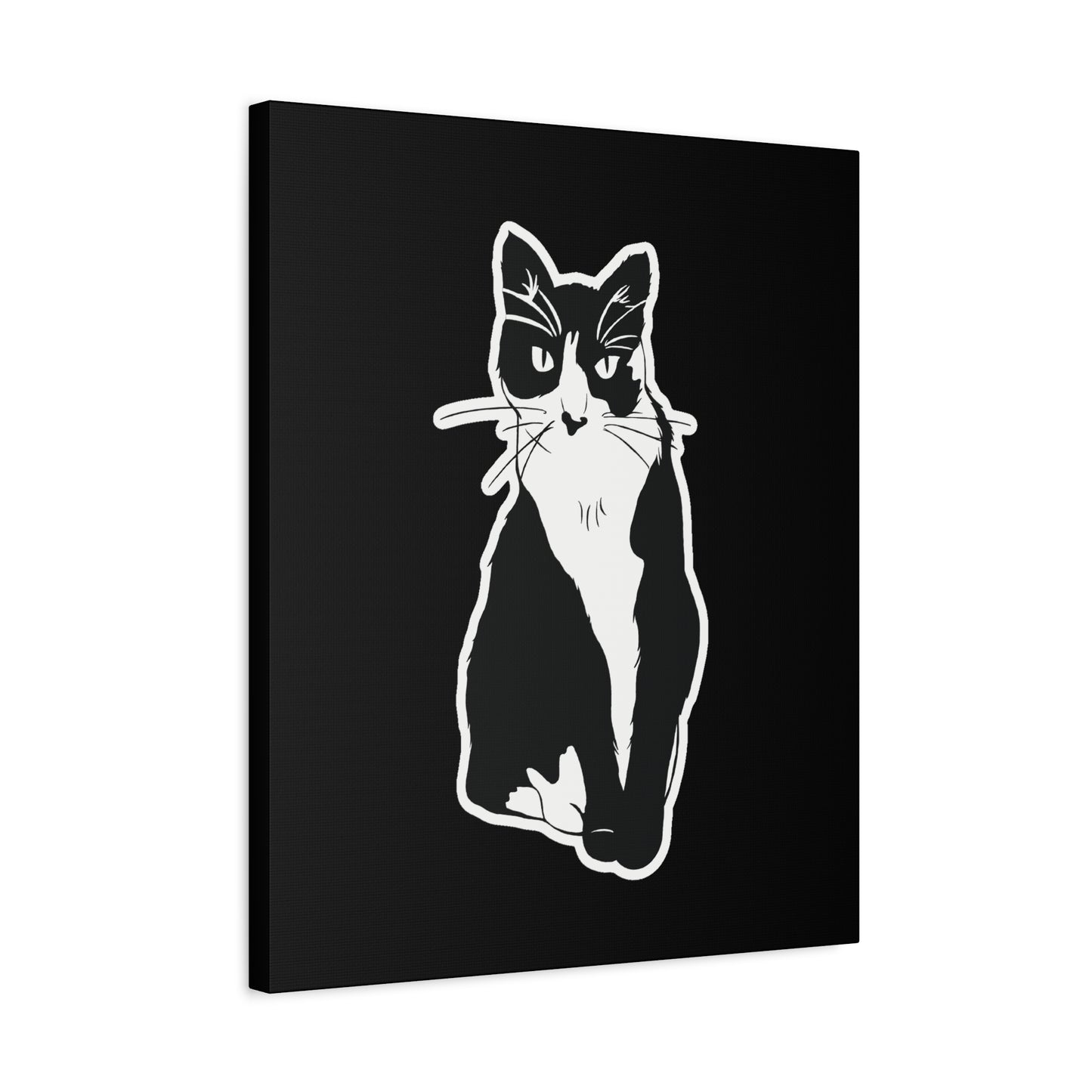 Cat Canvas Print on Black (Sticker Style Cat) - Cat Drawing Art
