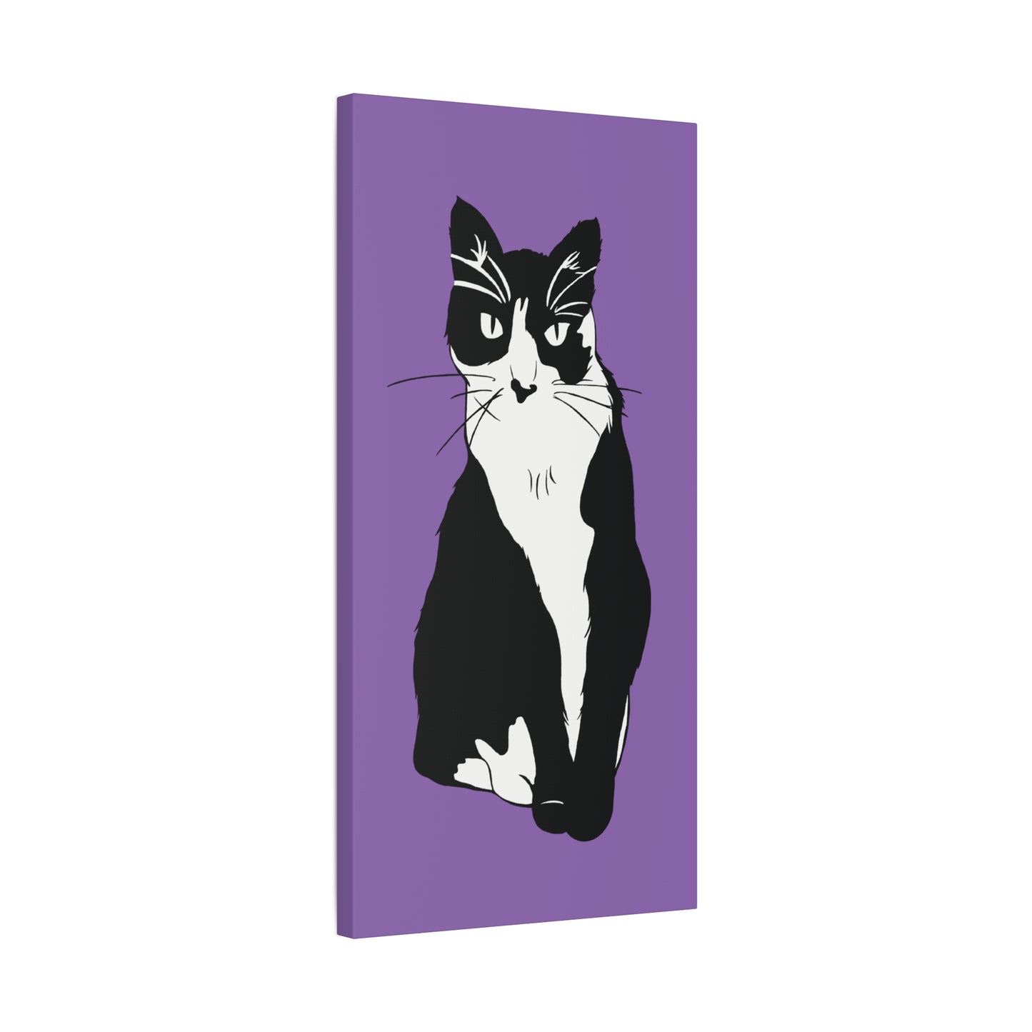 Cat Canvas on Light Purple (B&W Style Cat) - Cat Drawing Art