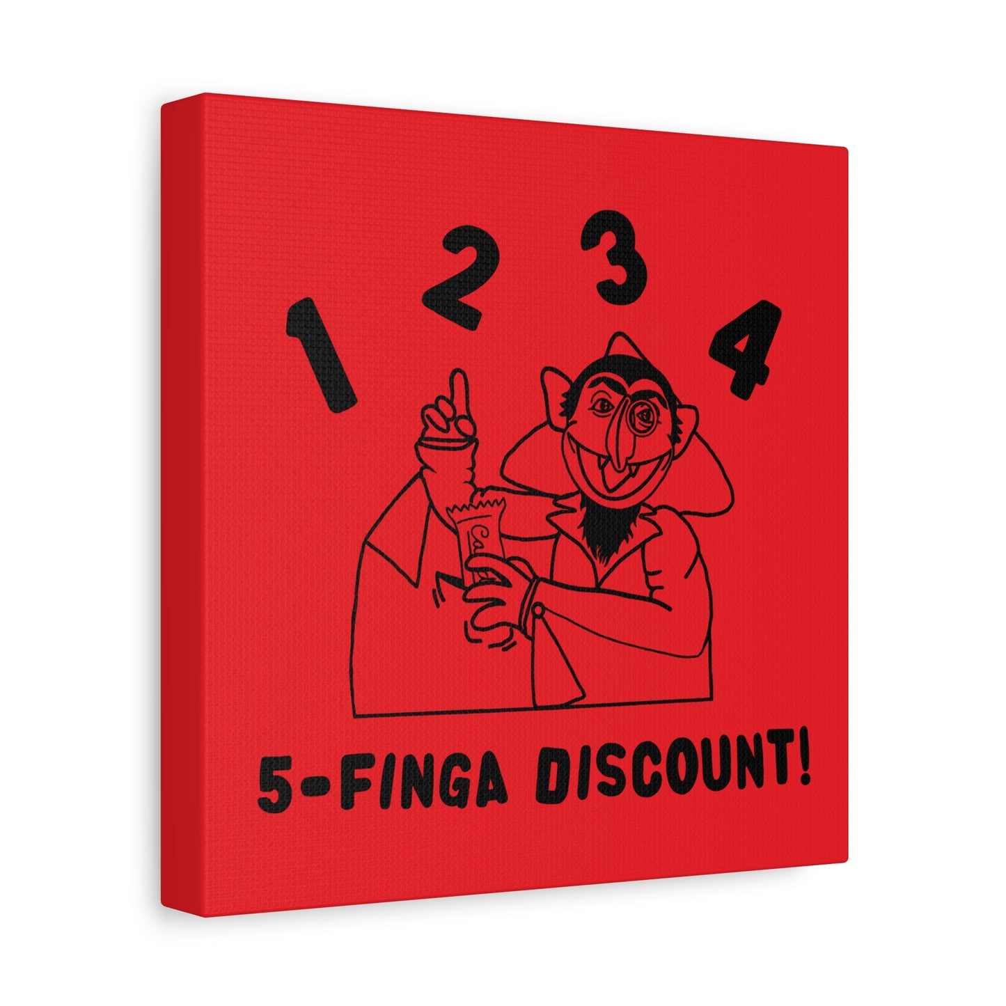 Five Finger Discount Outline Canvas Print Red - Sesame Street The Count Parody Art Print
