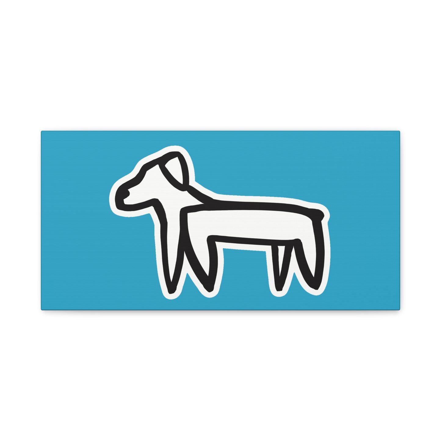 Dog Canvas Print on Turquoise (Sticker Style Black Dog) - Dog Drawing Wall Art