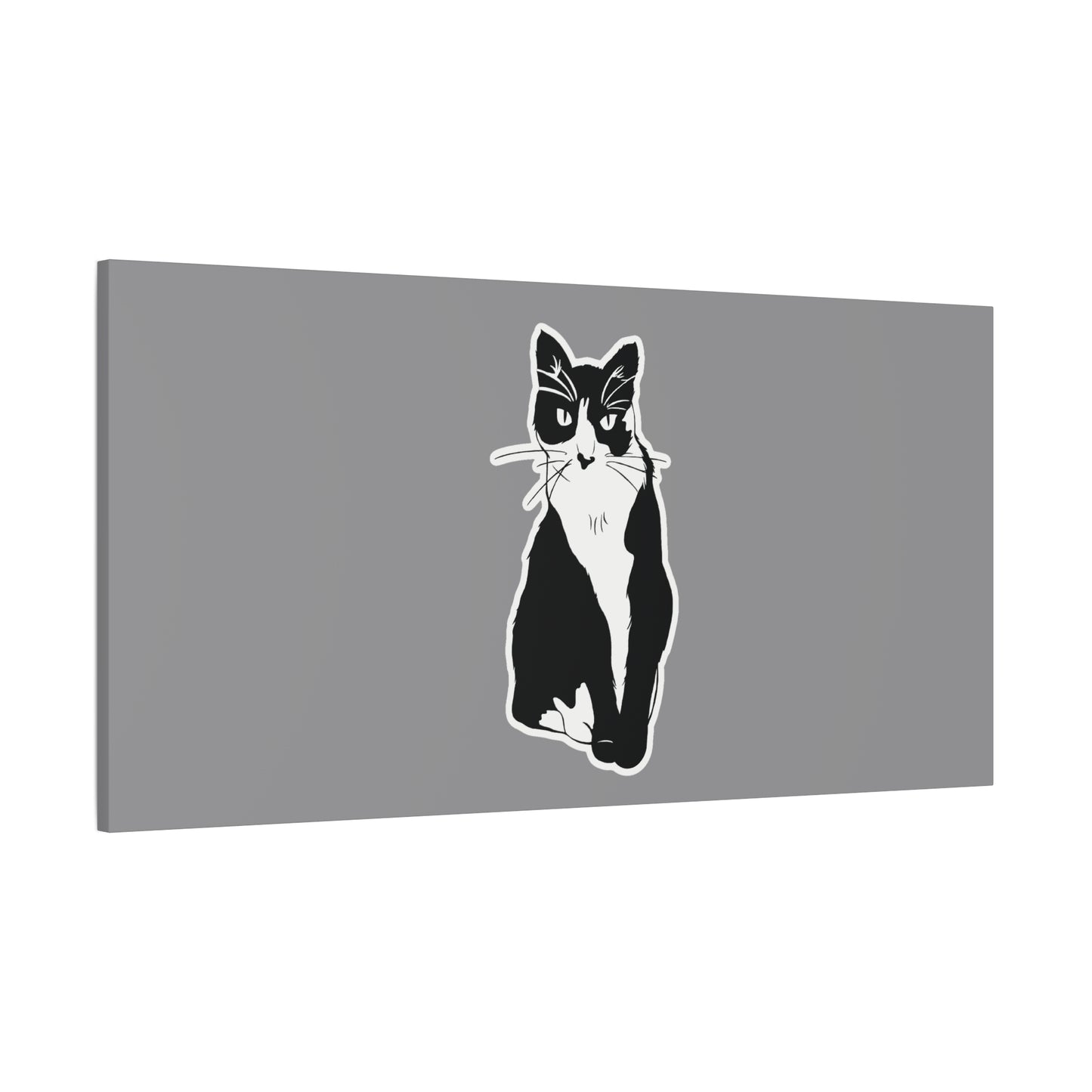 Cat Canvas Print on Grey (Sticker Style Cat) - Cat Drawing Wall Art