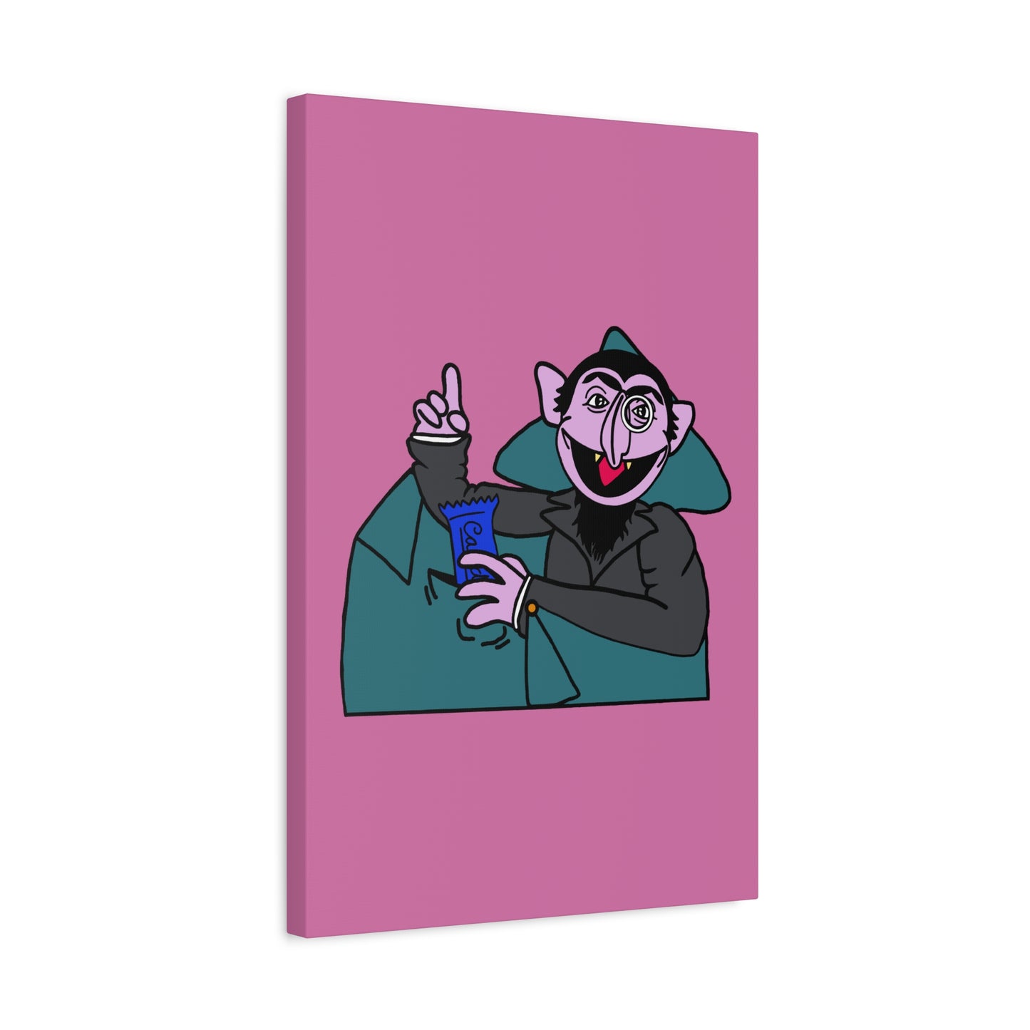 The Count Stealing Candy Canvas Print Light Pink - Sesame Street The Count Parody Art