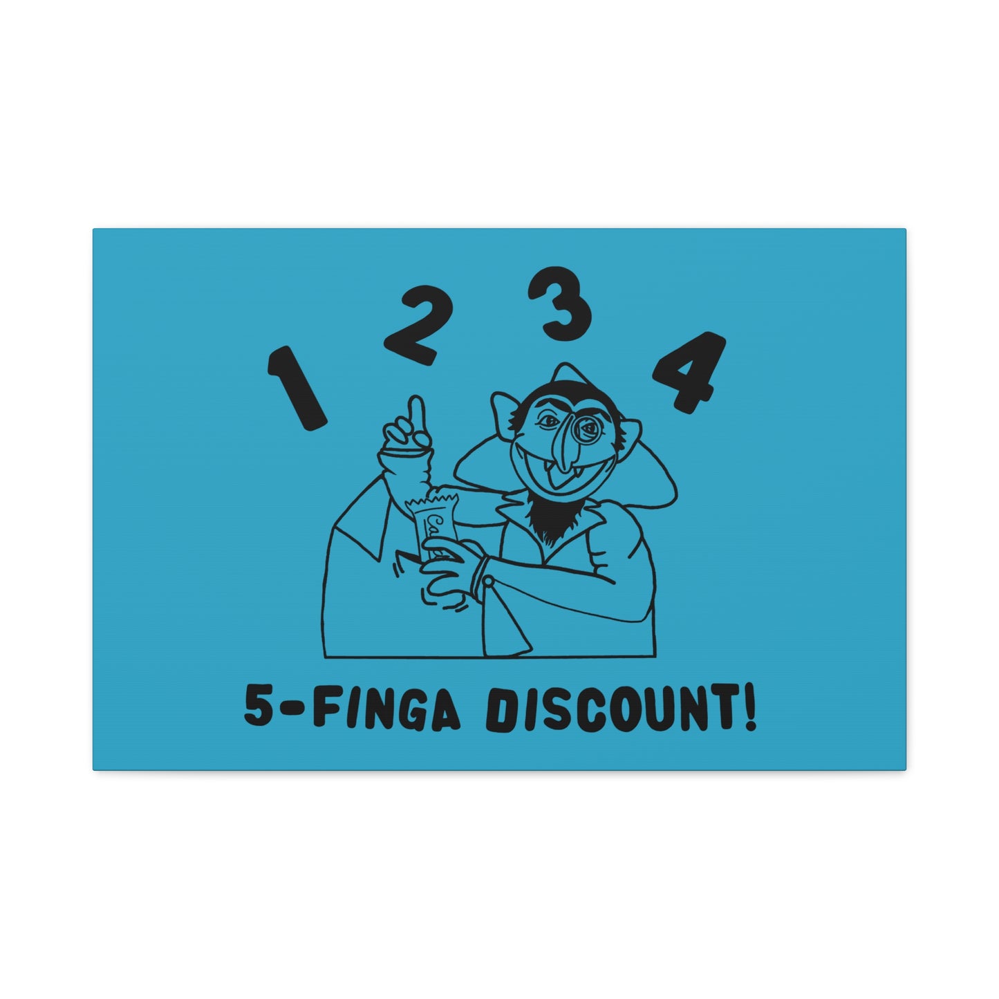 Five Finger Discount Outline Canvas Print Turquoise - Sesame Street The Count Parody Art Print