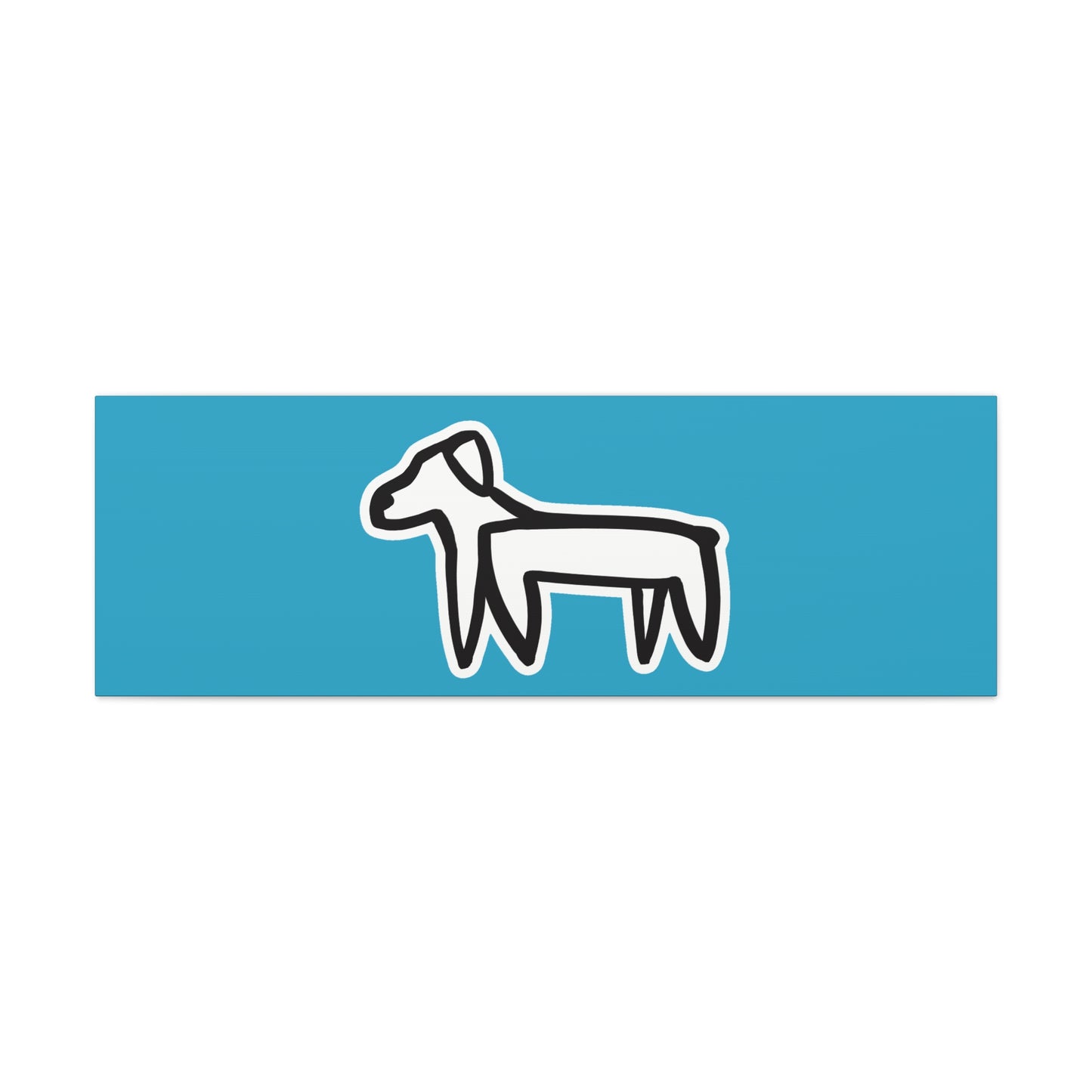 Dog Canvas Print on Turquoise (Sticker Style Black Dog) - Dog Drawing Wall Art