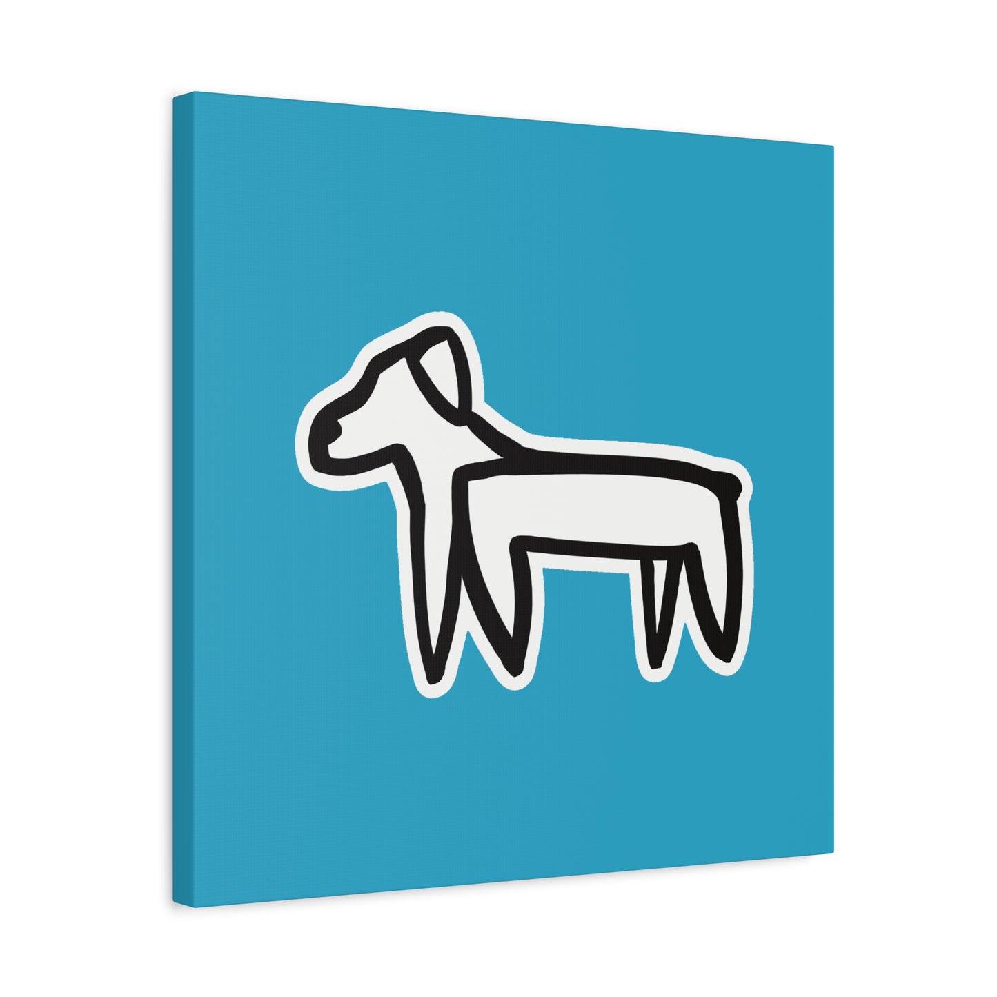 Dog Canvas Print on Turquoise (Sticker Style Black Dog) - Dog Drawing Wall Art