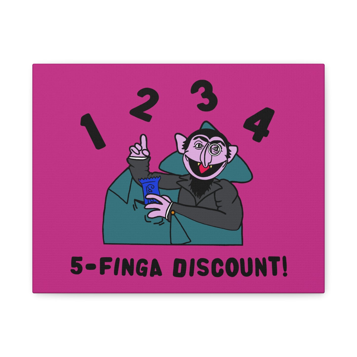 Five Finger Discount Canvas Print Pink - Sesame Street The Count Parody Art Print