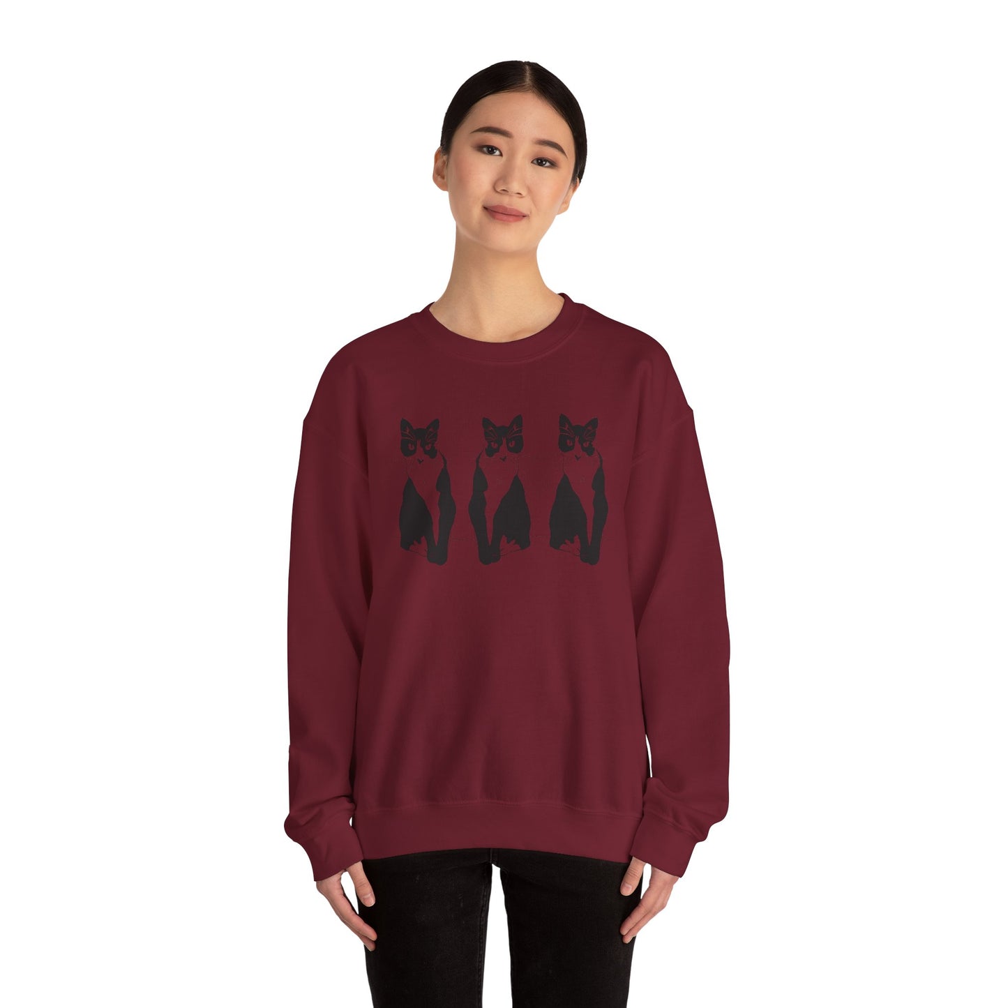 Cat x3 Sweatshirt (Transparent Style Cat) - Cat Drawing Sweatshirt