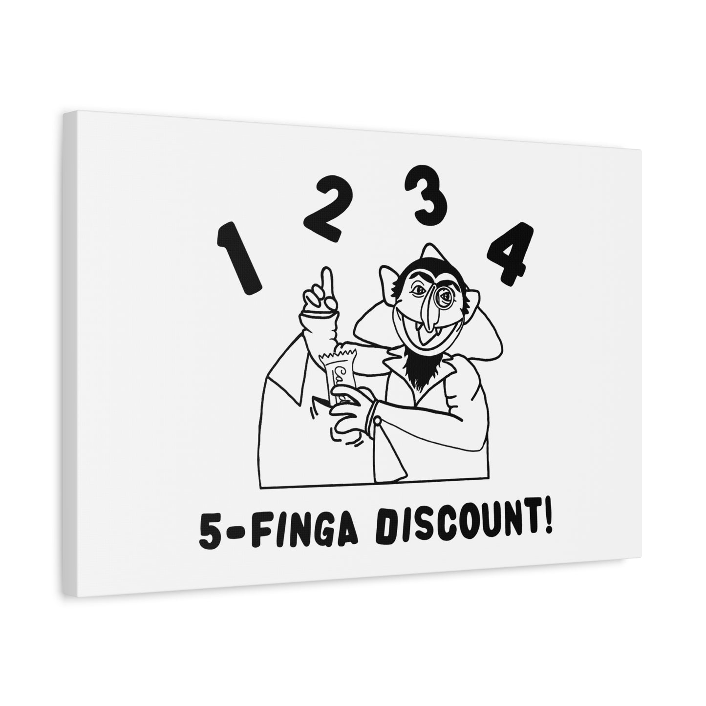 Five Finger Discount Outline Canvas Print White - Sesame Street The Count Parody Art Print