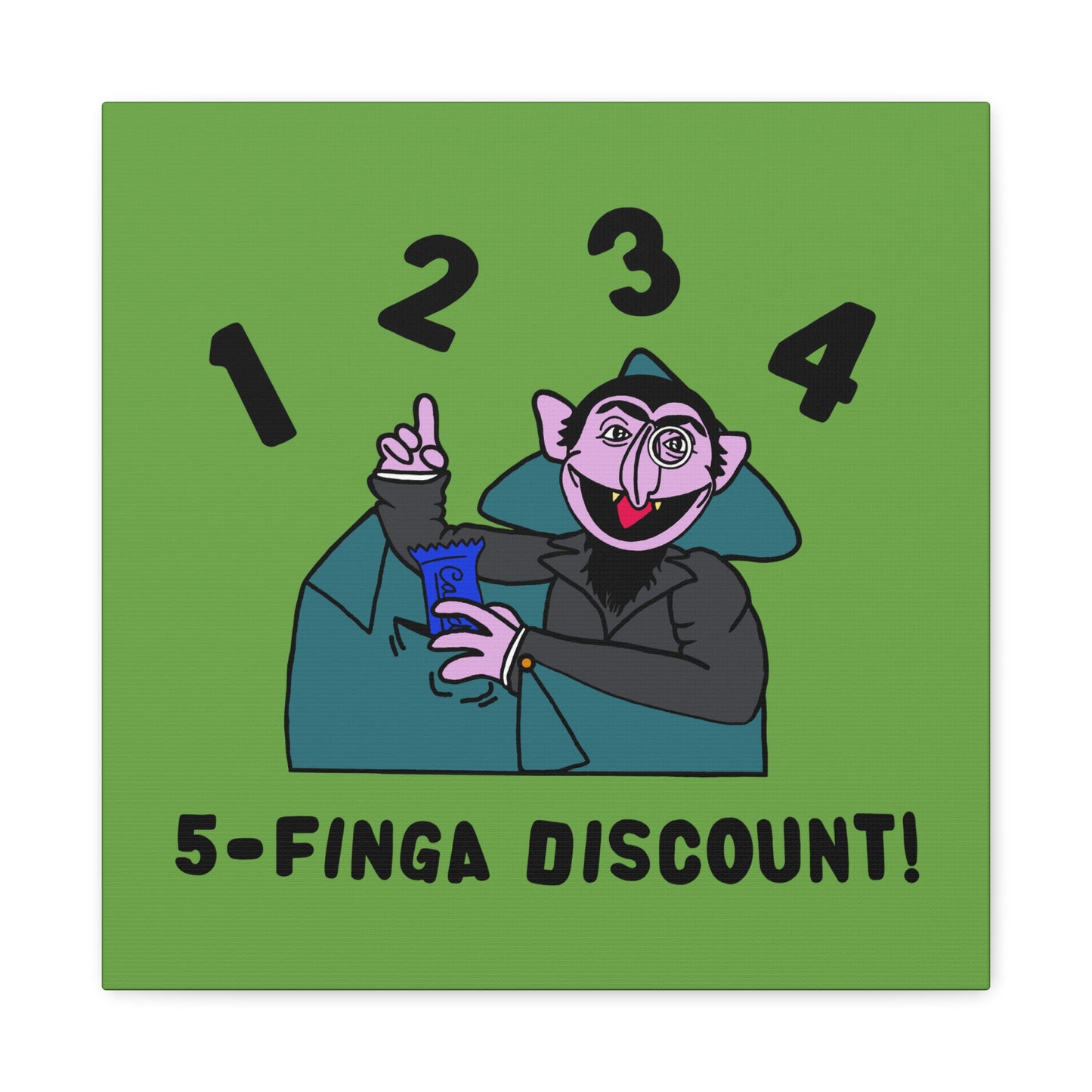 Five Finger Discount Canvas Print Green - Sesame Street The Count Parody Art Print