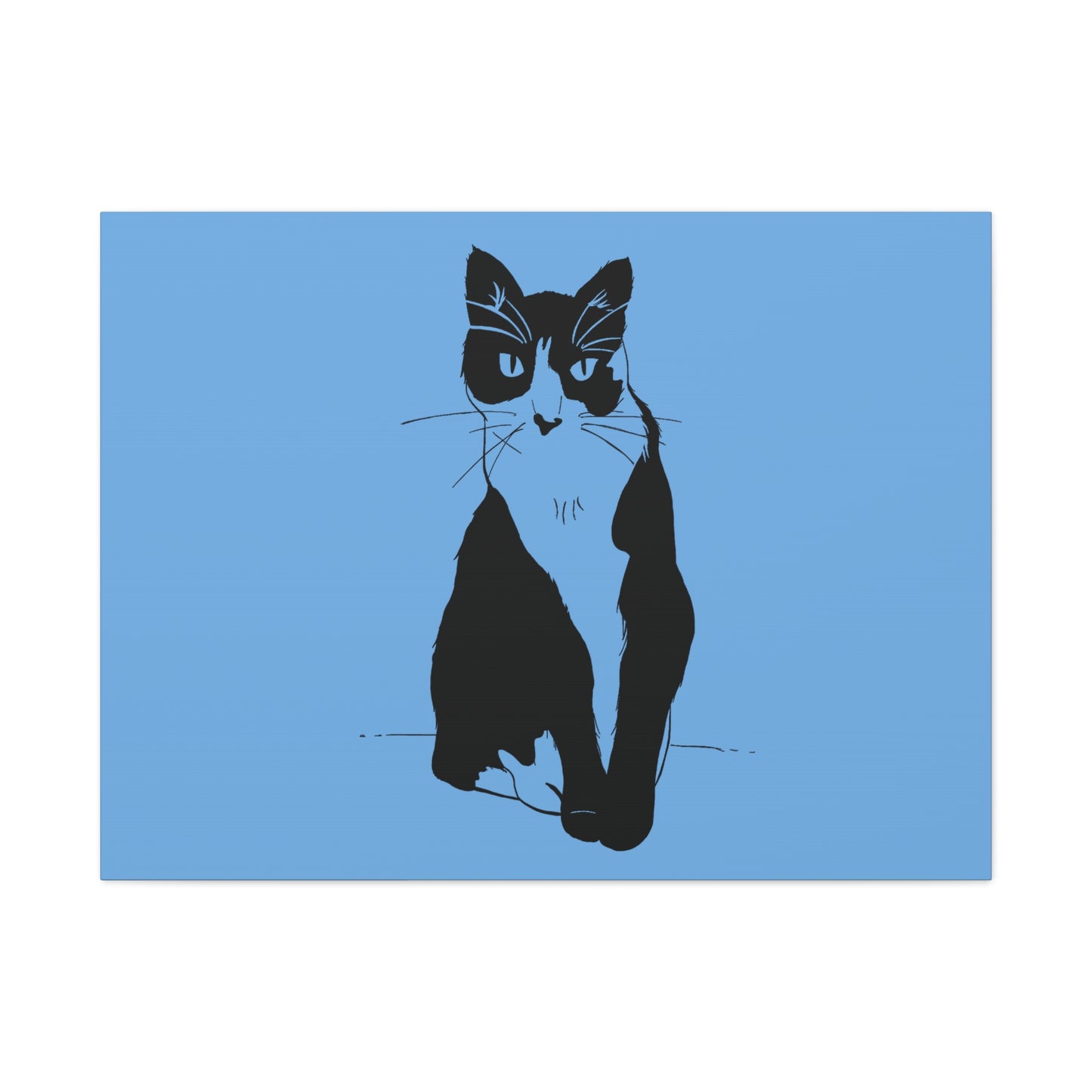 Cat Canvas Print on Light Blue (Transparent Style Cat) - Cat Drawing Art