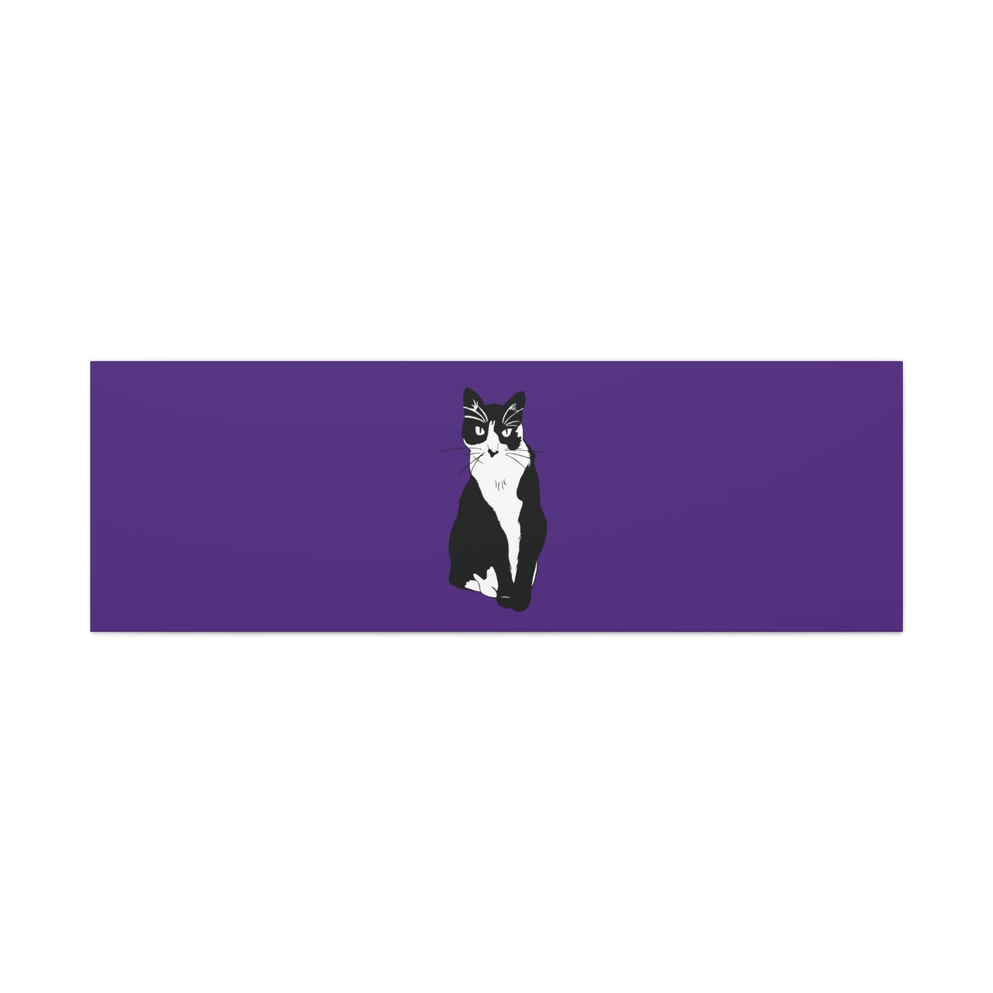 Cat Canvas on Purple (B&W Style Cat) - Cat Drawing Art