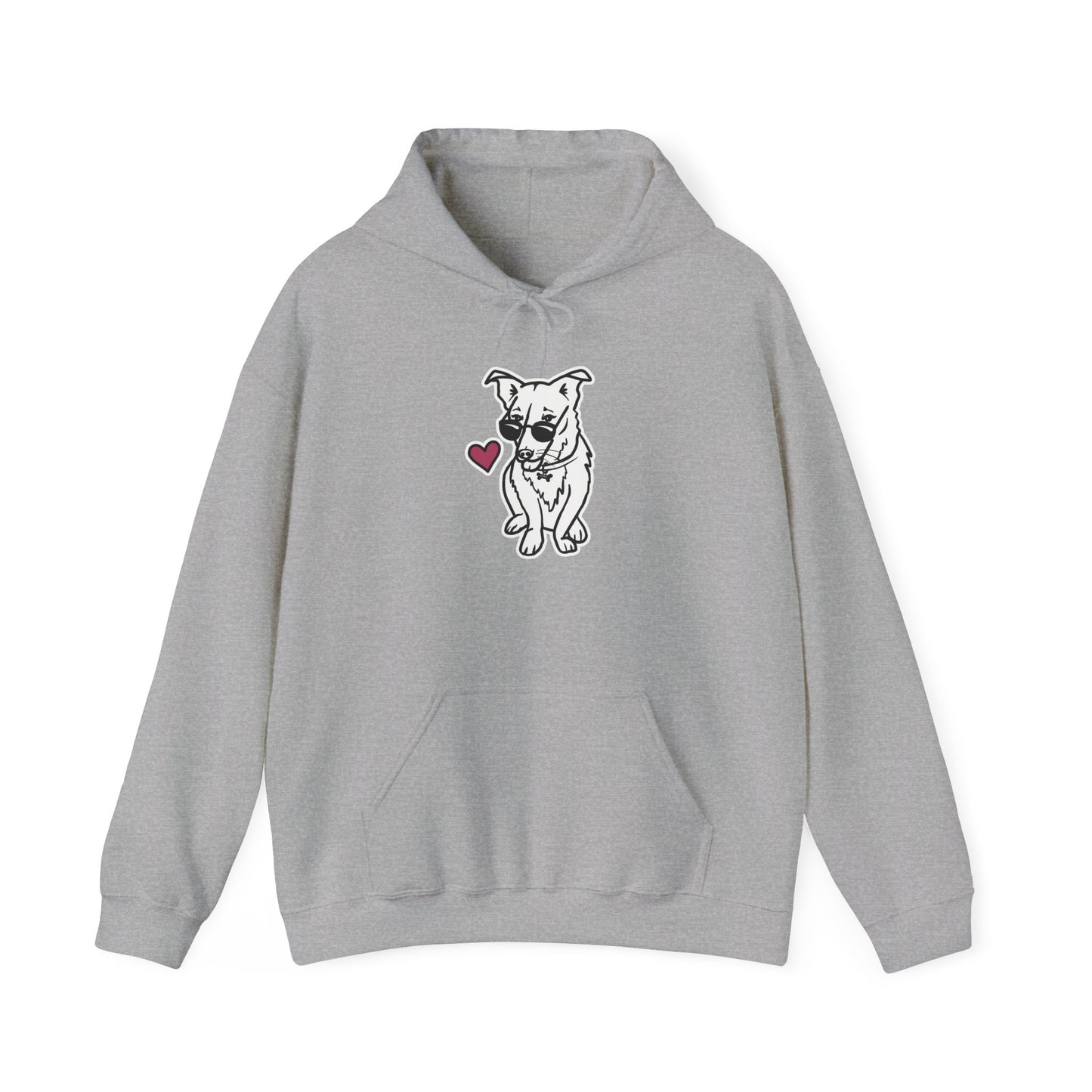 Nora the Dog Heart Hoodie (B&W Sticker Style Nora) - Dog Hooded Sweatshirt