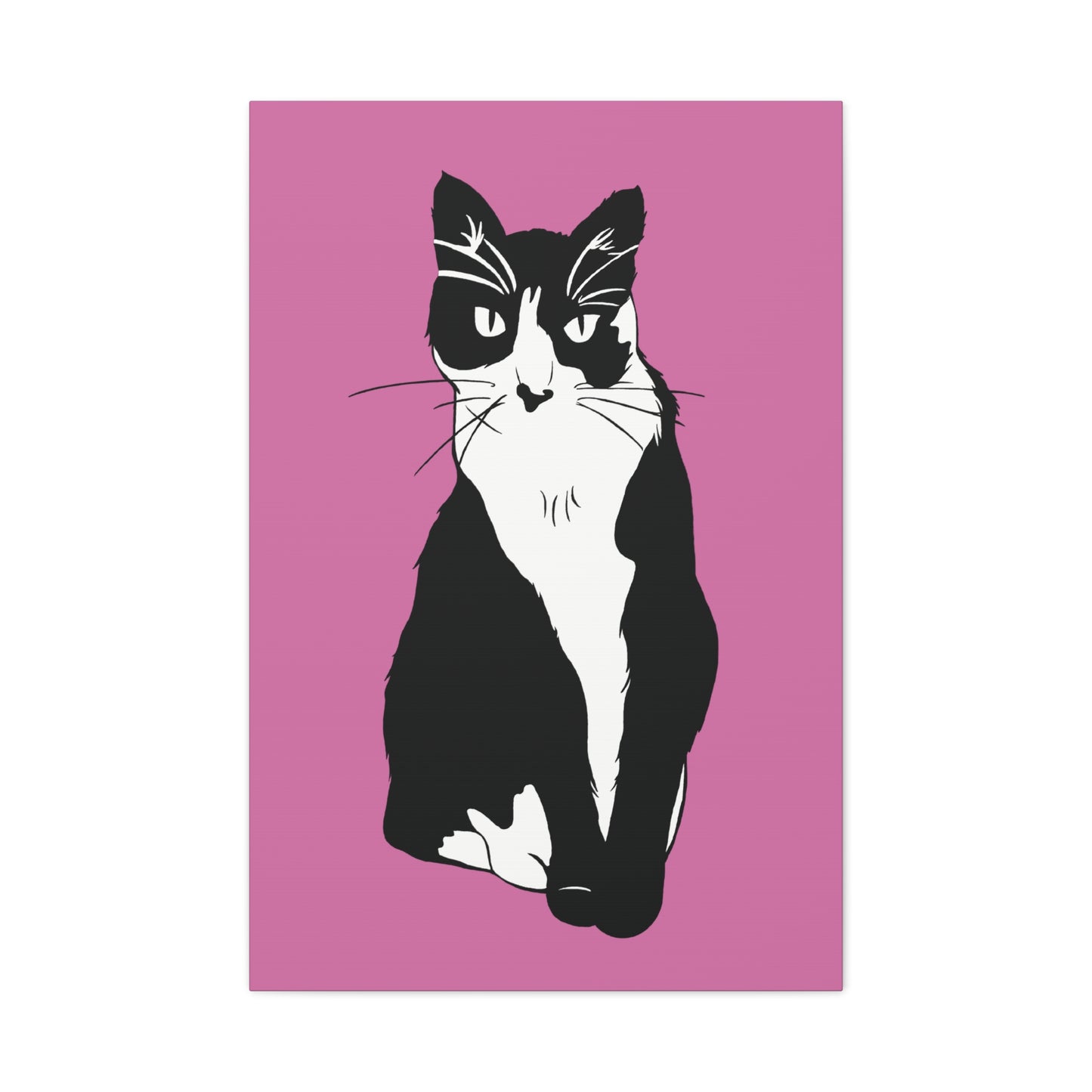 Cat Canvas on Light Pink (B&W Style Cat) - Cat Drawing Art