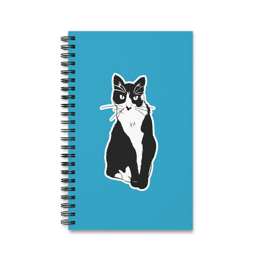 Cat Notebook in Turquoise (Sticker Style Cat) - Cat Spiral Notebook
