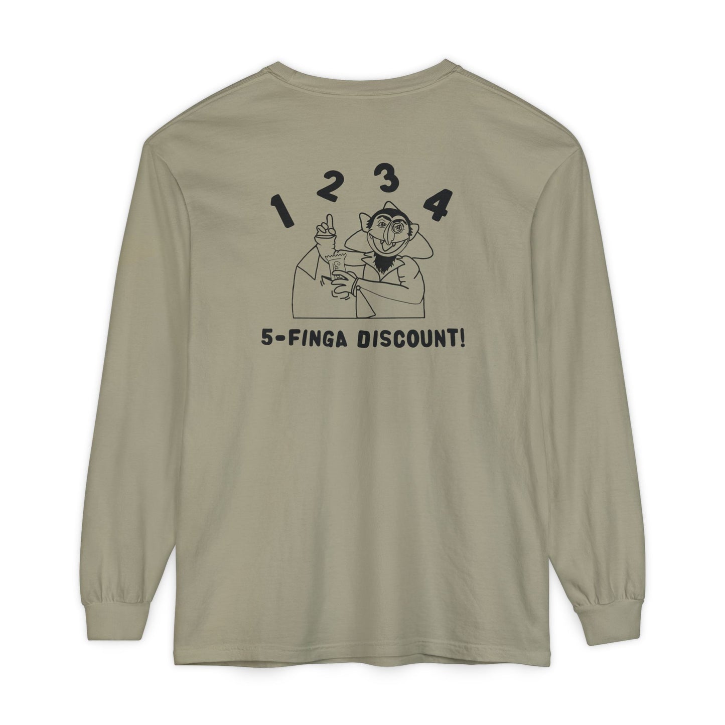 Five Finger Discount Outline Long Sleeve Tee Back Design - Sesame Street The Count Parody Shirt