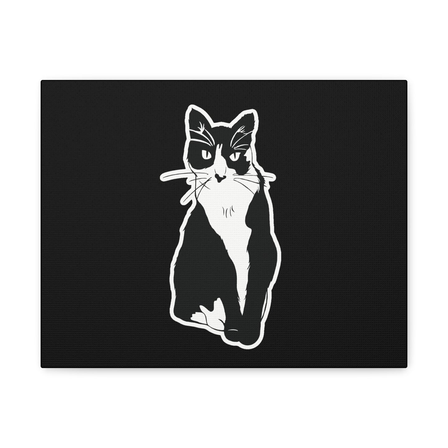Cat Canvas Print on Black (Sticker Style Cat) - Cat Drawing Art