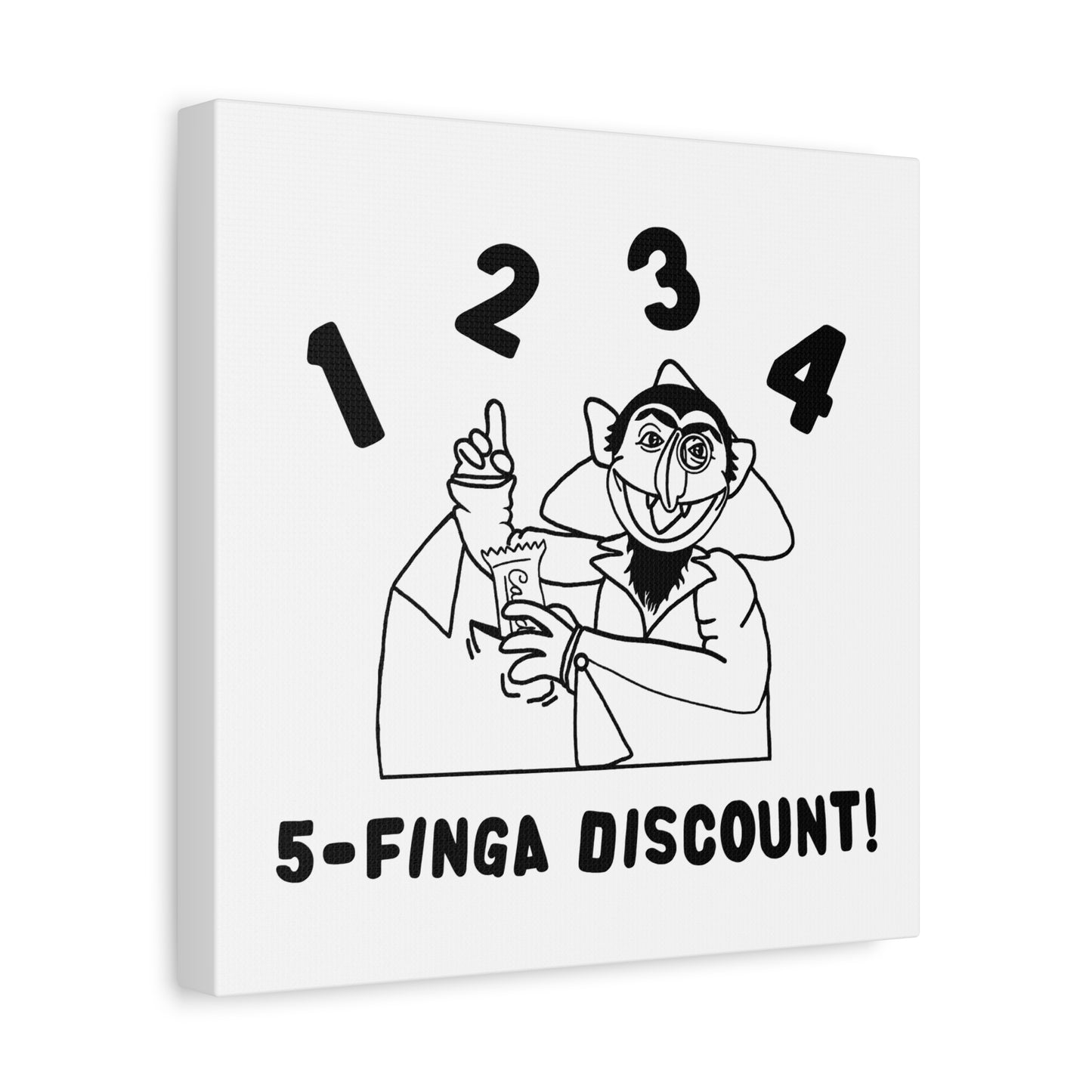 Five Finger Discount Outline Canvas Print White - Sesame Street The Count Parody Art Print