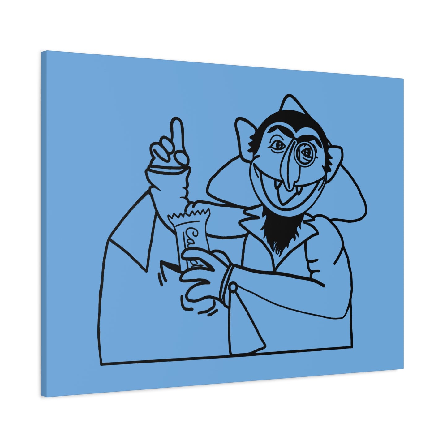 The Count Stealing Candy Outline Canvas Print Light Blue - Sesame Street The Count Parody Art