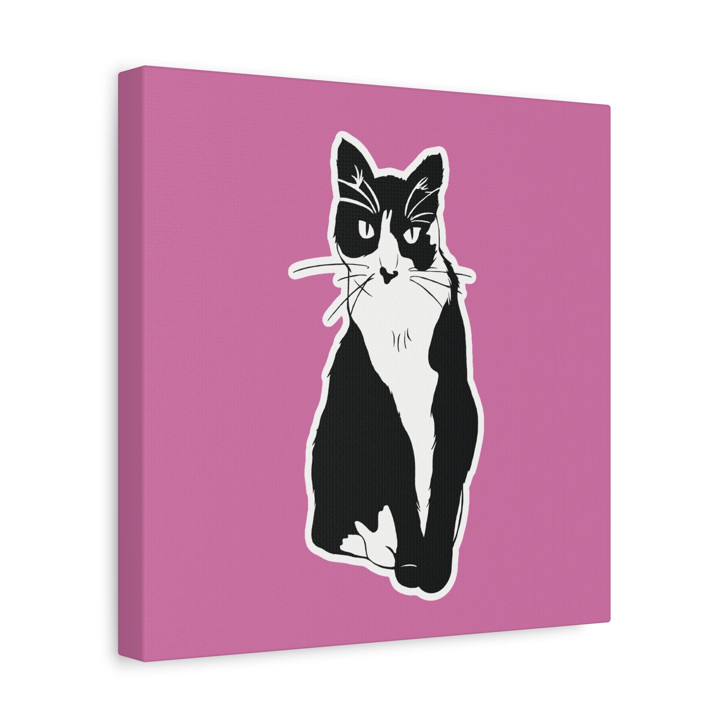 Cat Canvas on Light Pink (Sticker Style Cat) - Cat Drawing Art