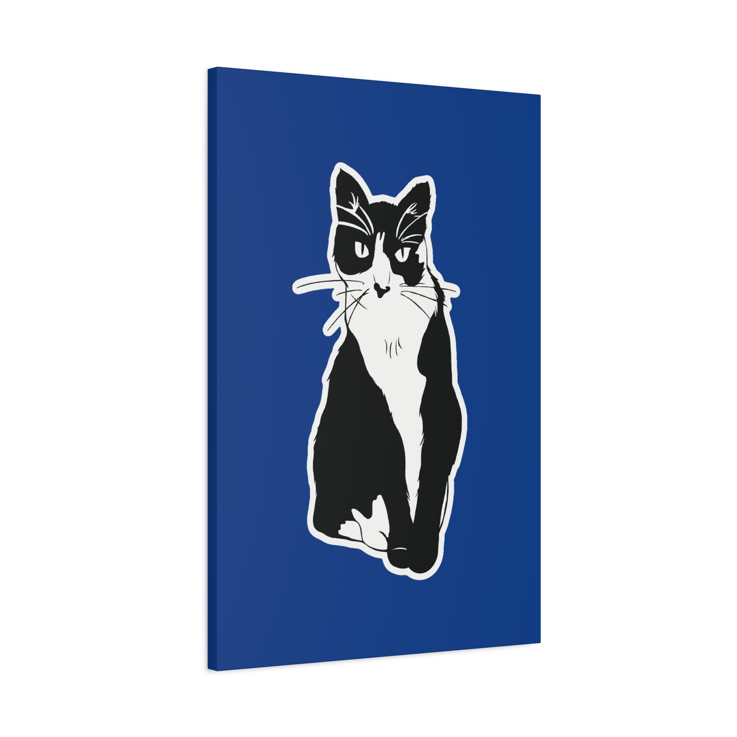Cat Canvas Print on Dark Blue (Sticker Style Cat) - Cat Drawing Art