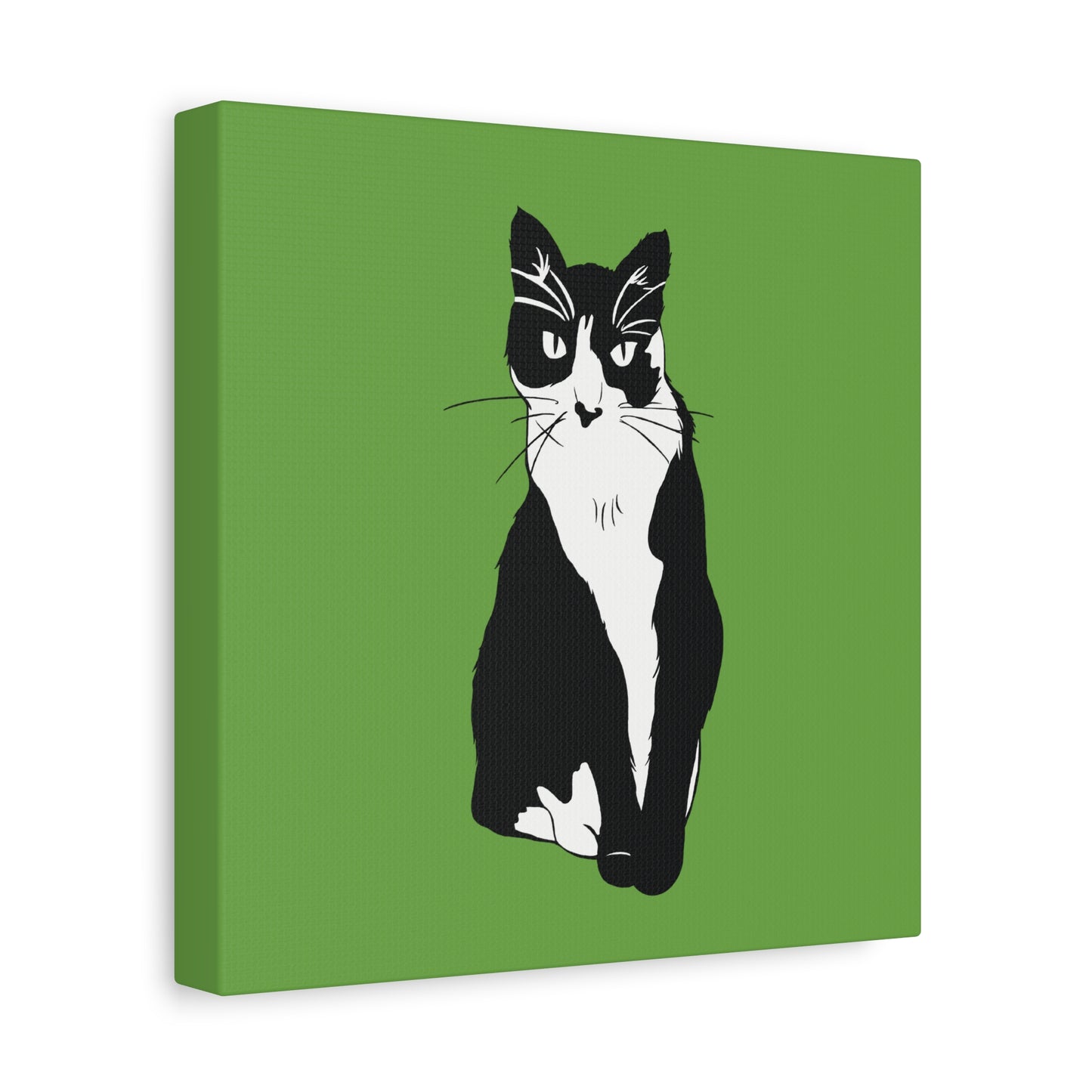 Cat Canvas on Green (B&W Style Cat) - Cat Drawing Art