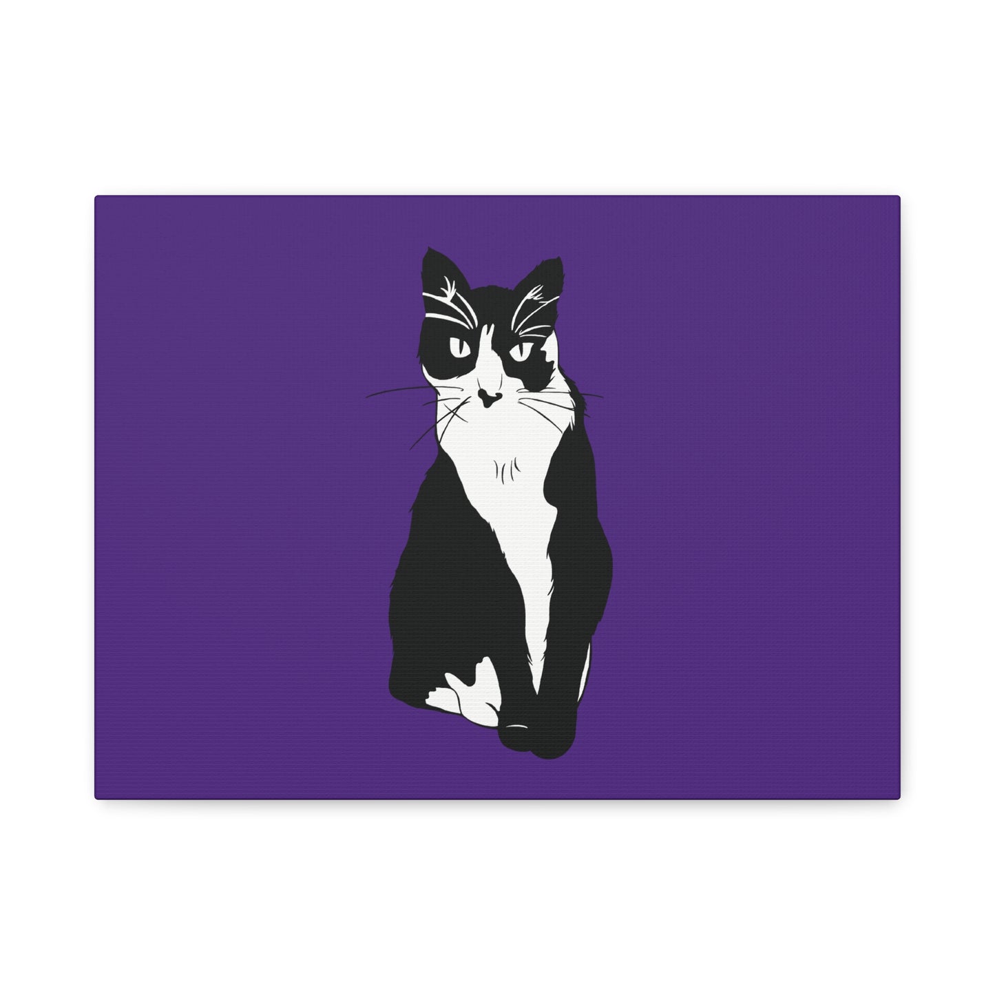 Cat Canvas on Purple (B&W Style Cat) - Cat Drawing Art