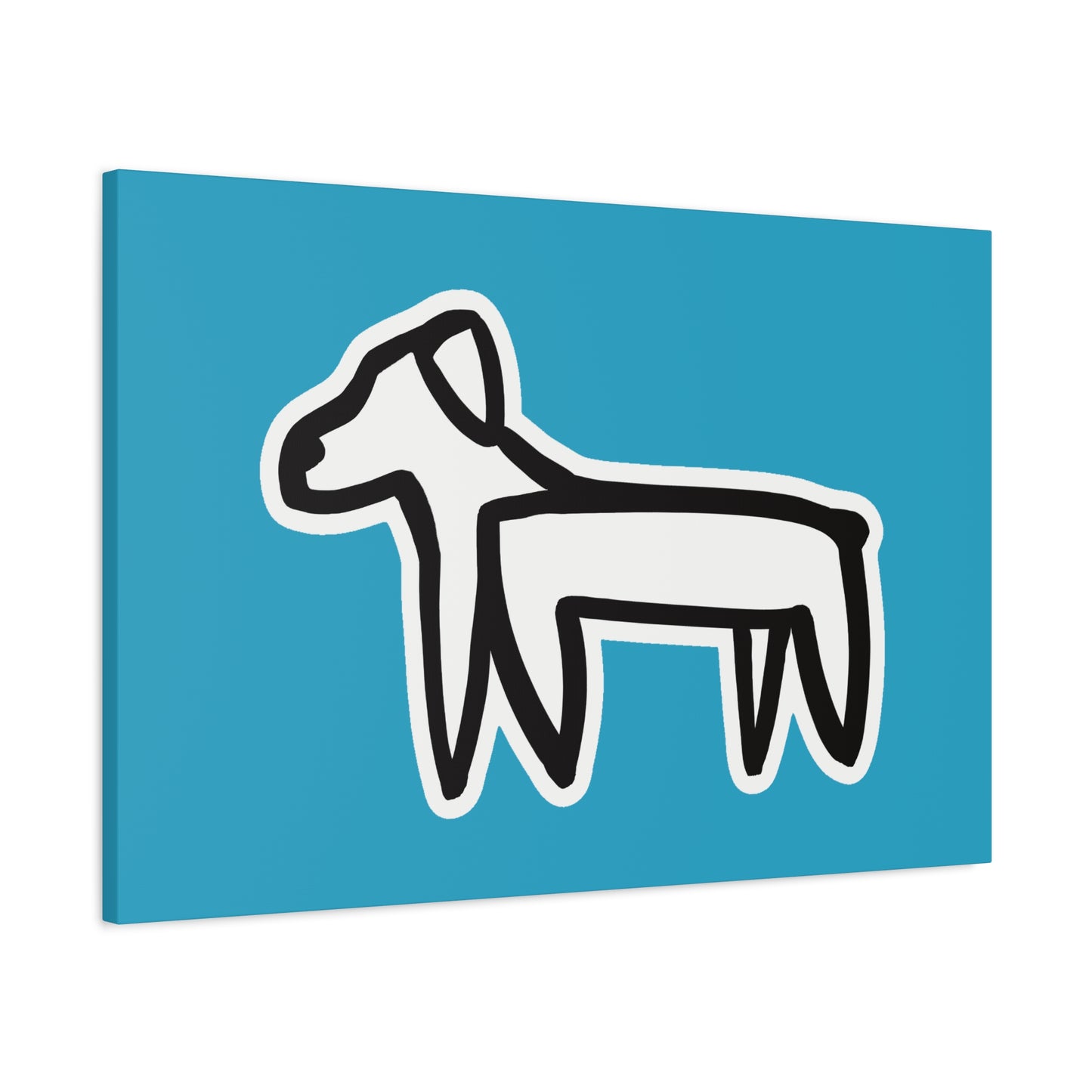 Dog Canvas Print on Turquoise (Sticker Style Black Dog) - Dog Drawing Wall Art