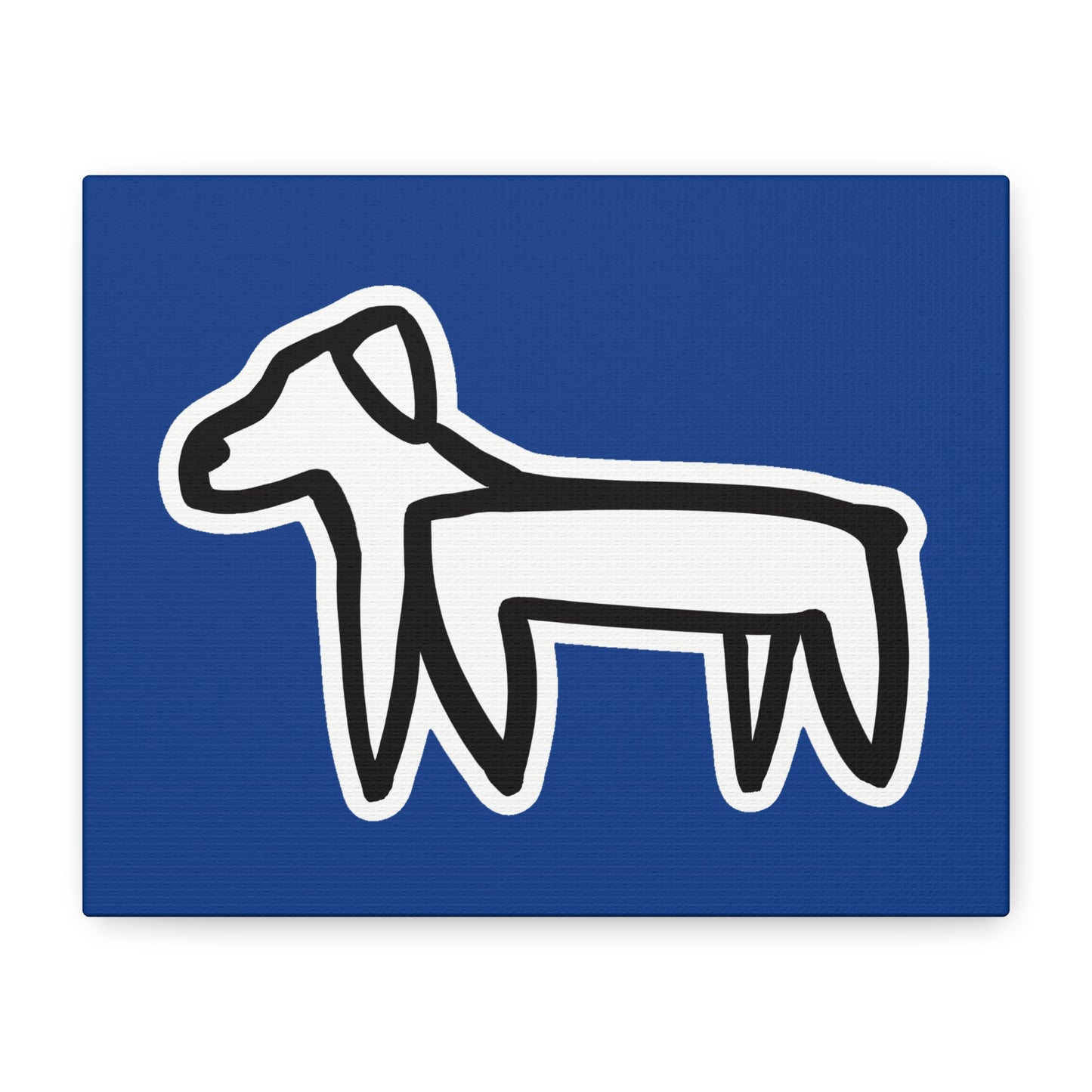 Dog Canvas Print on Blue (Sticker Style White Dog) - Dog Drawing Wall Art