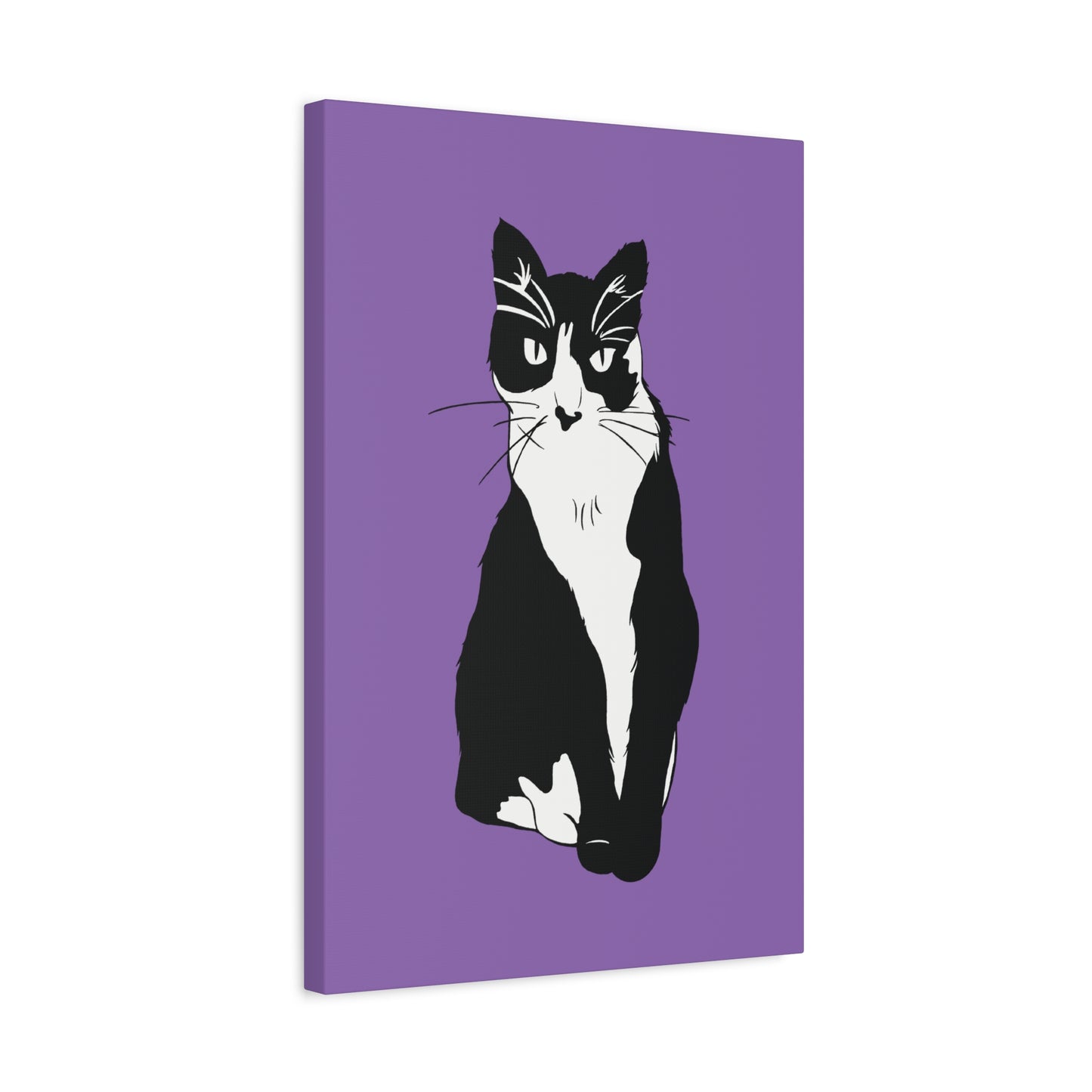 Cat Canvas on Light Purple (B&W Style Cat) - Cat Drawing Art