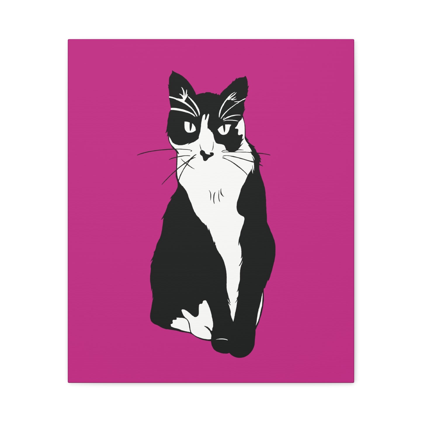 Cat Canvas on Pink (B&W Style Cat) - Cat Drawing Art