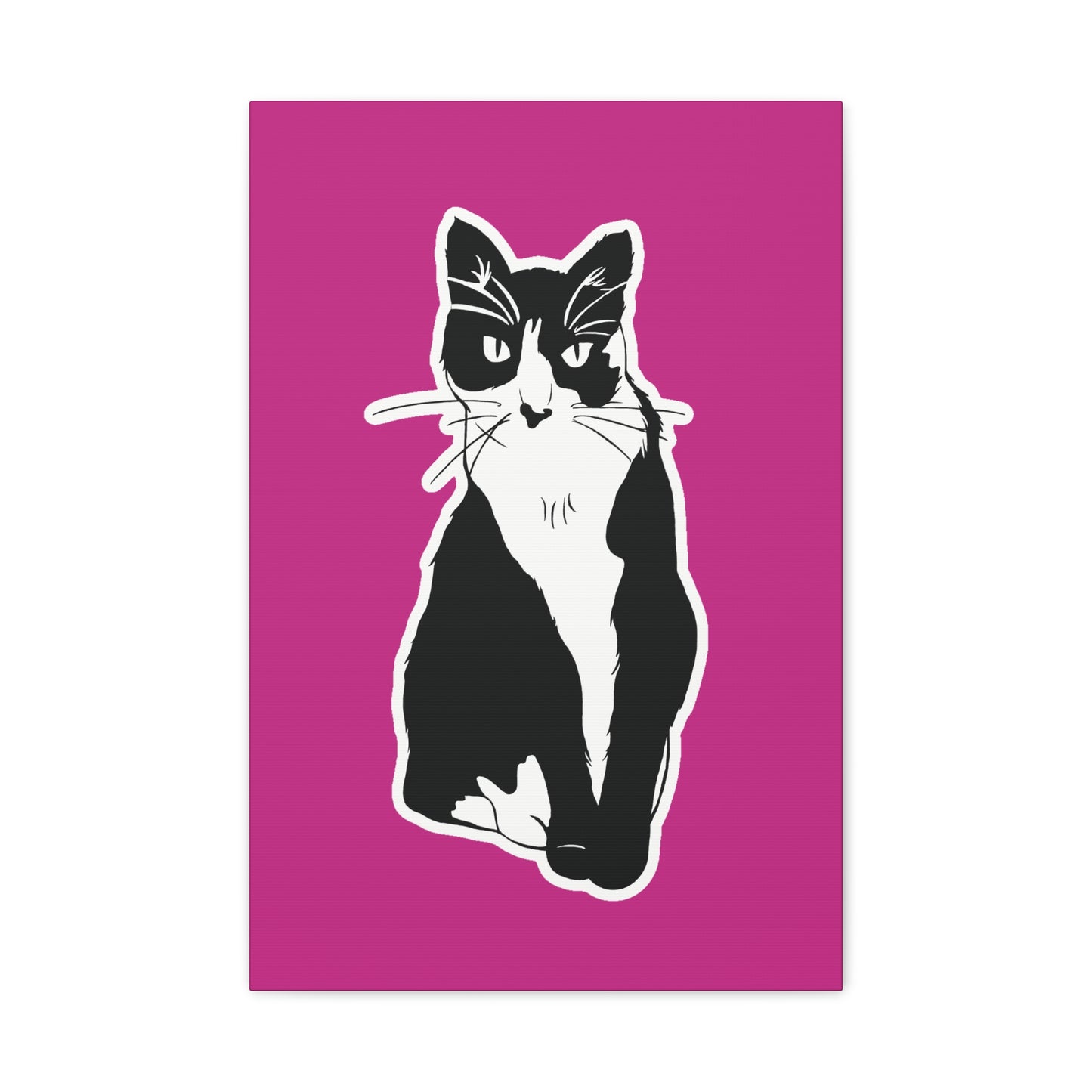 Cat Canvas on Pink (Sticker Style Cat) - Cat Drawing Art