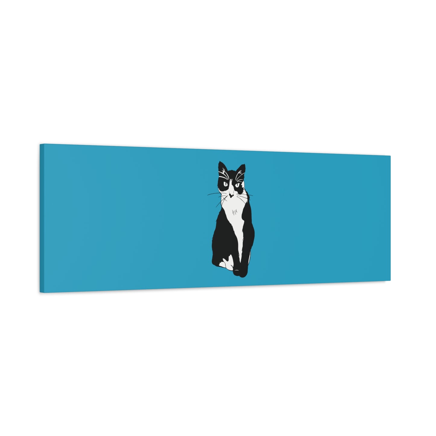Cat Canvas on Turquoise (B&W Style Cat) - Cat Drawing Art