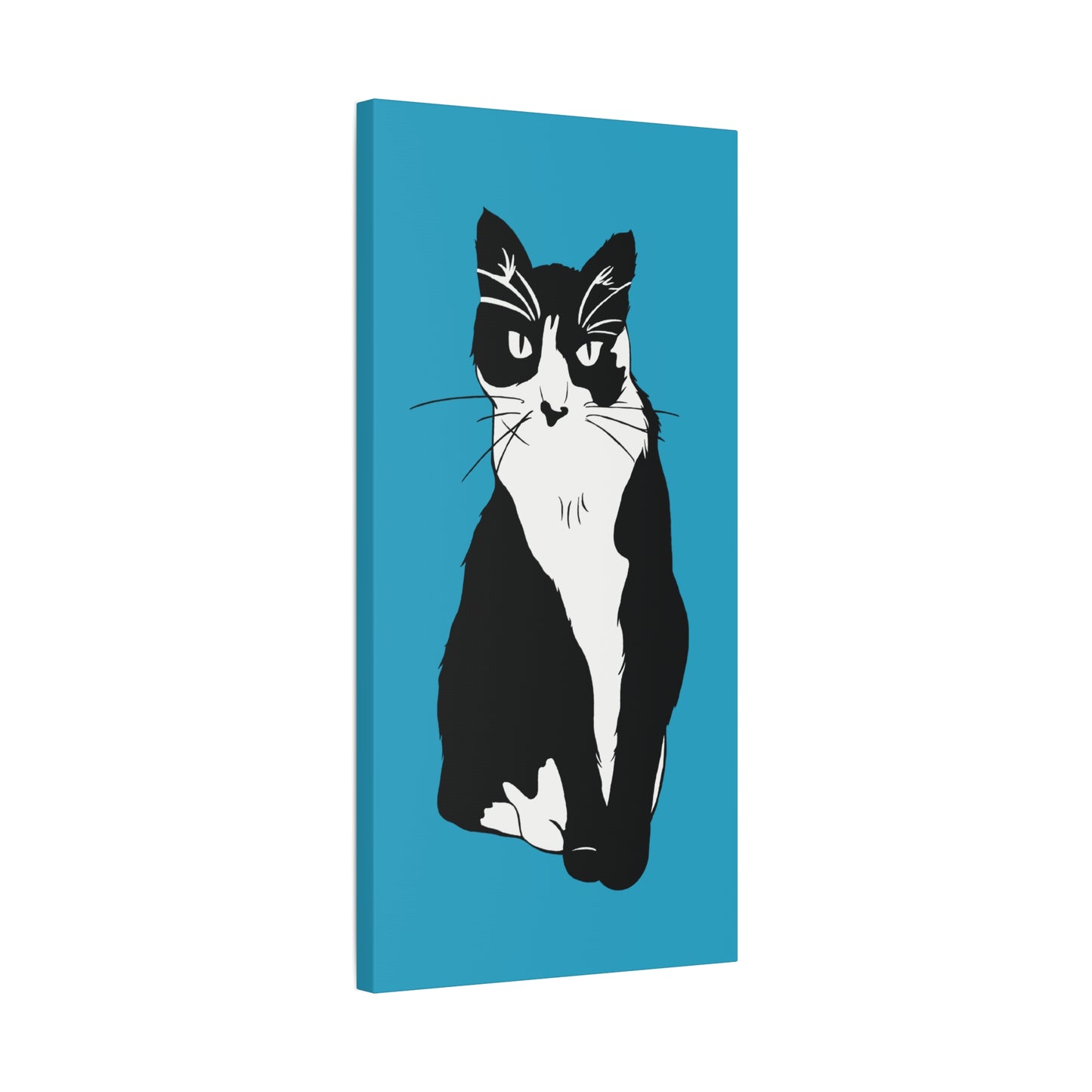Cat Canvas on Turquoise (B&W Style Cat) - Cat Drawing Art