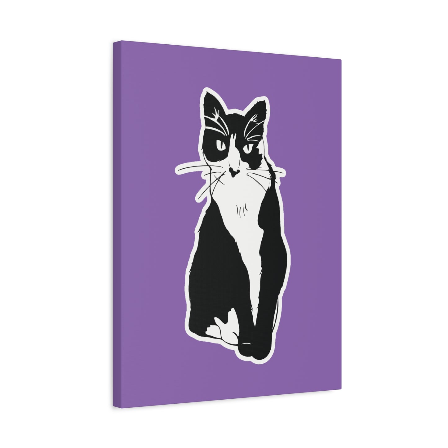 Cat Canvas on Light Purple (Sticker Style Cat) - Cat Drawing Art