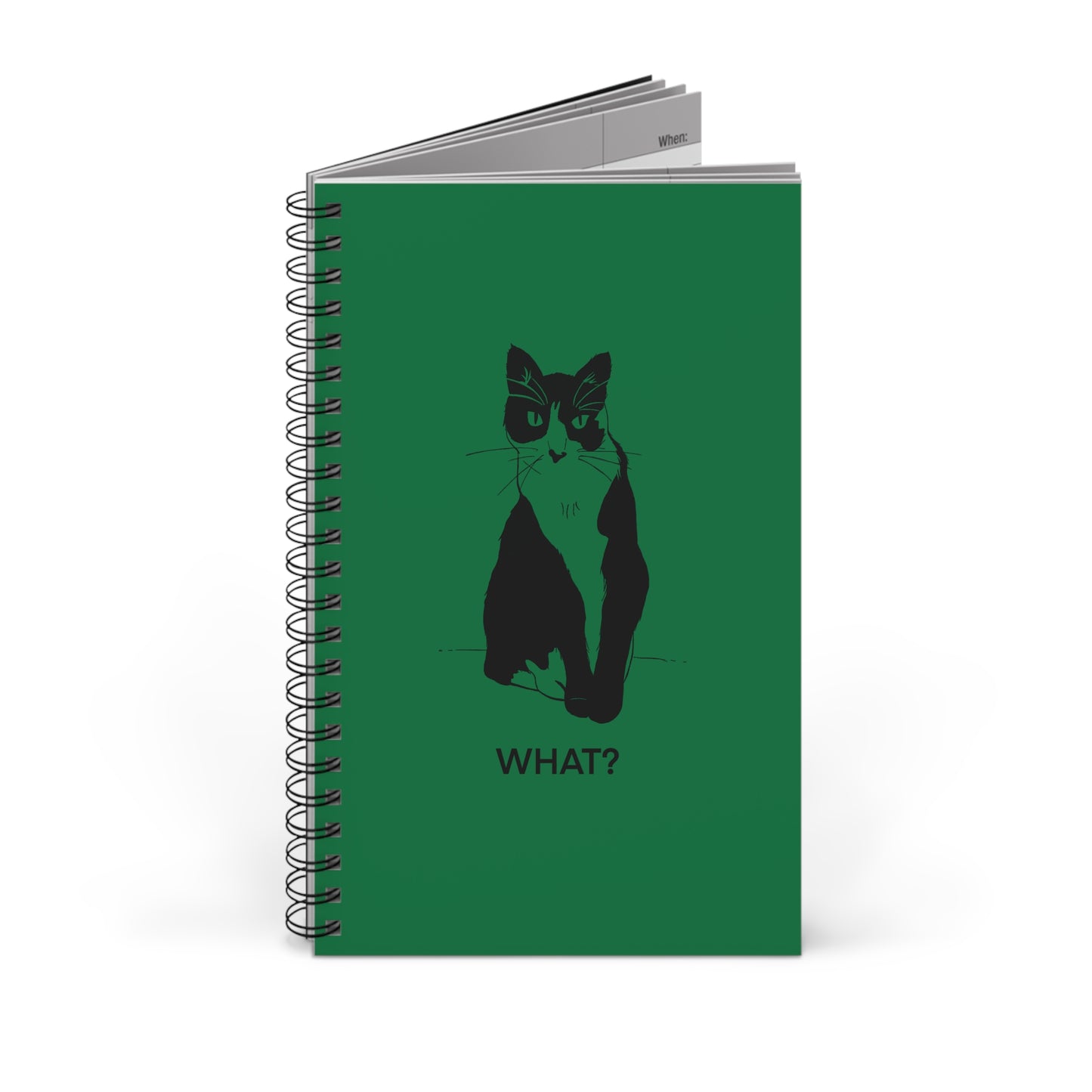 Cattitude Notebook in Dark Green (Transparent Style Cat) - Cat Spiral Notebook