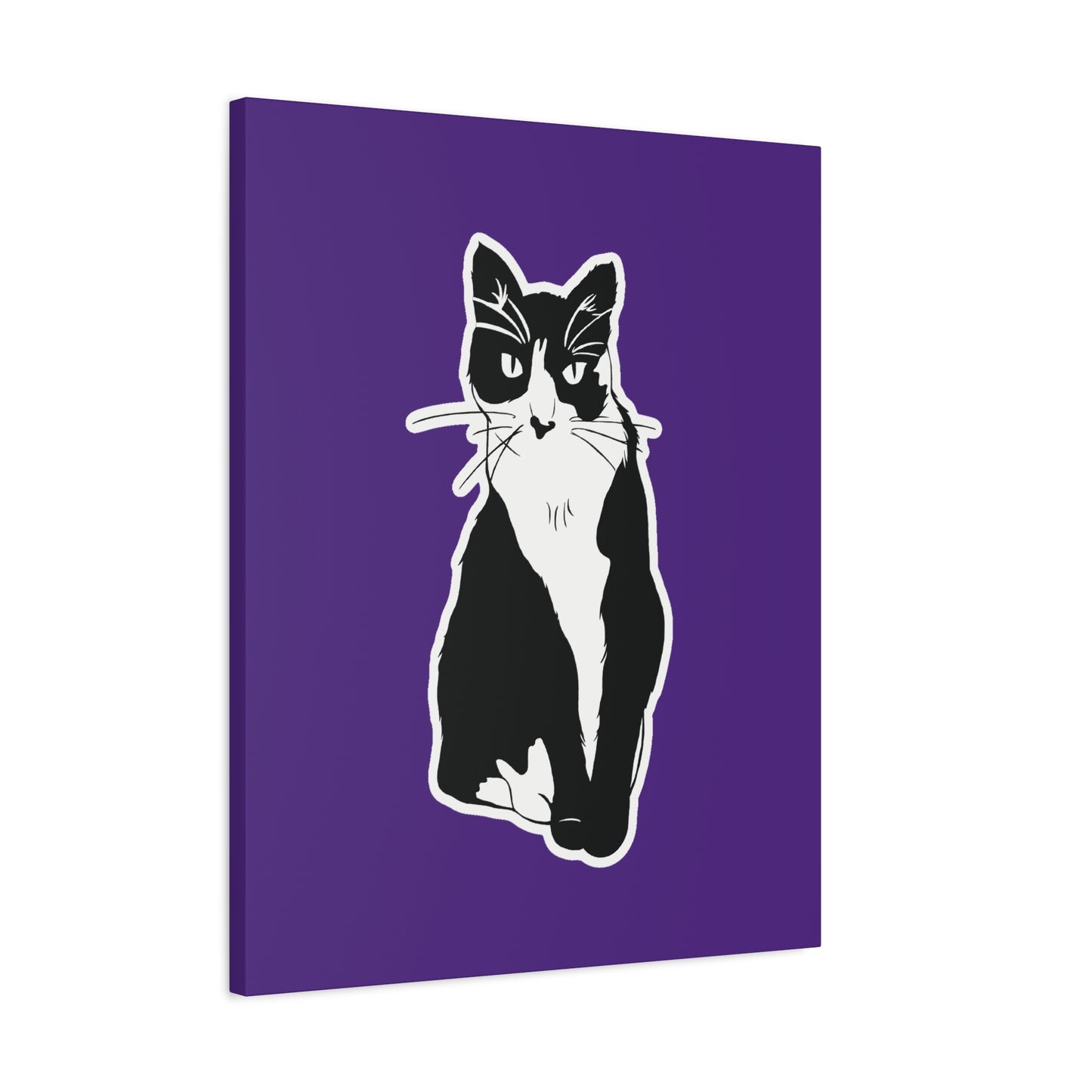 Cat Canvas Print on Purple (Sticker Style Cat) - Cat Drawing Art