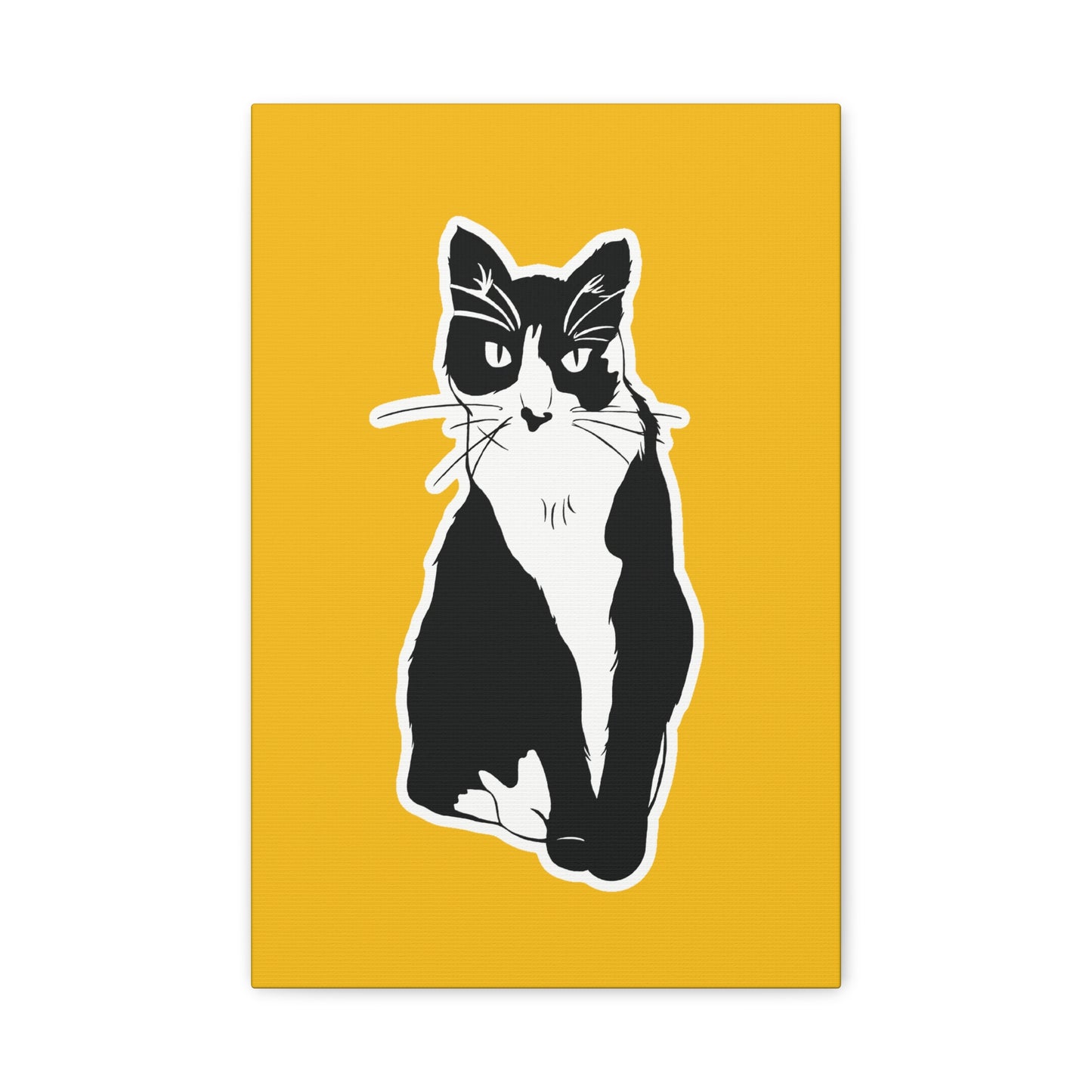 Cat Canvas Print on Yellow (Sticker Style Cat) - Cat Drawing Art