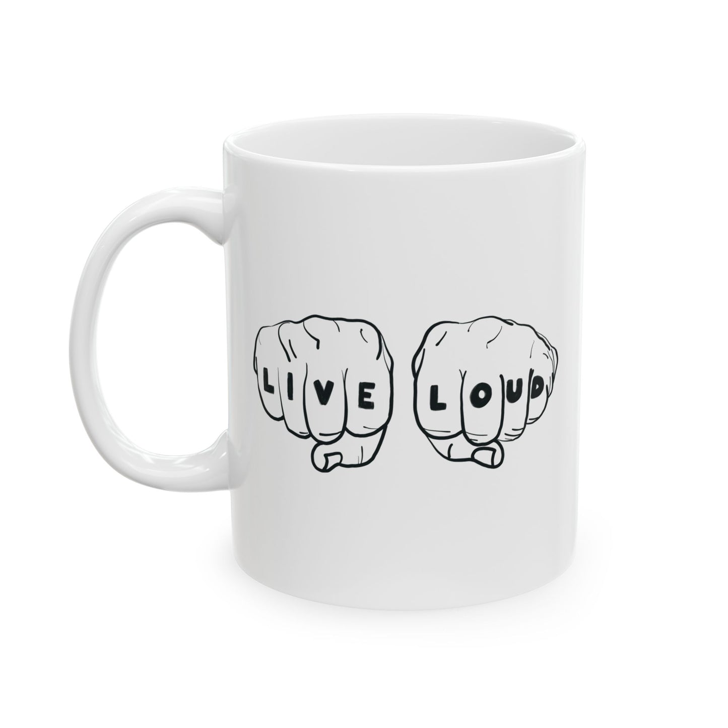 Live Loud Knuckle Tats Tattooed Fists Mug